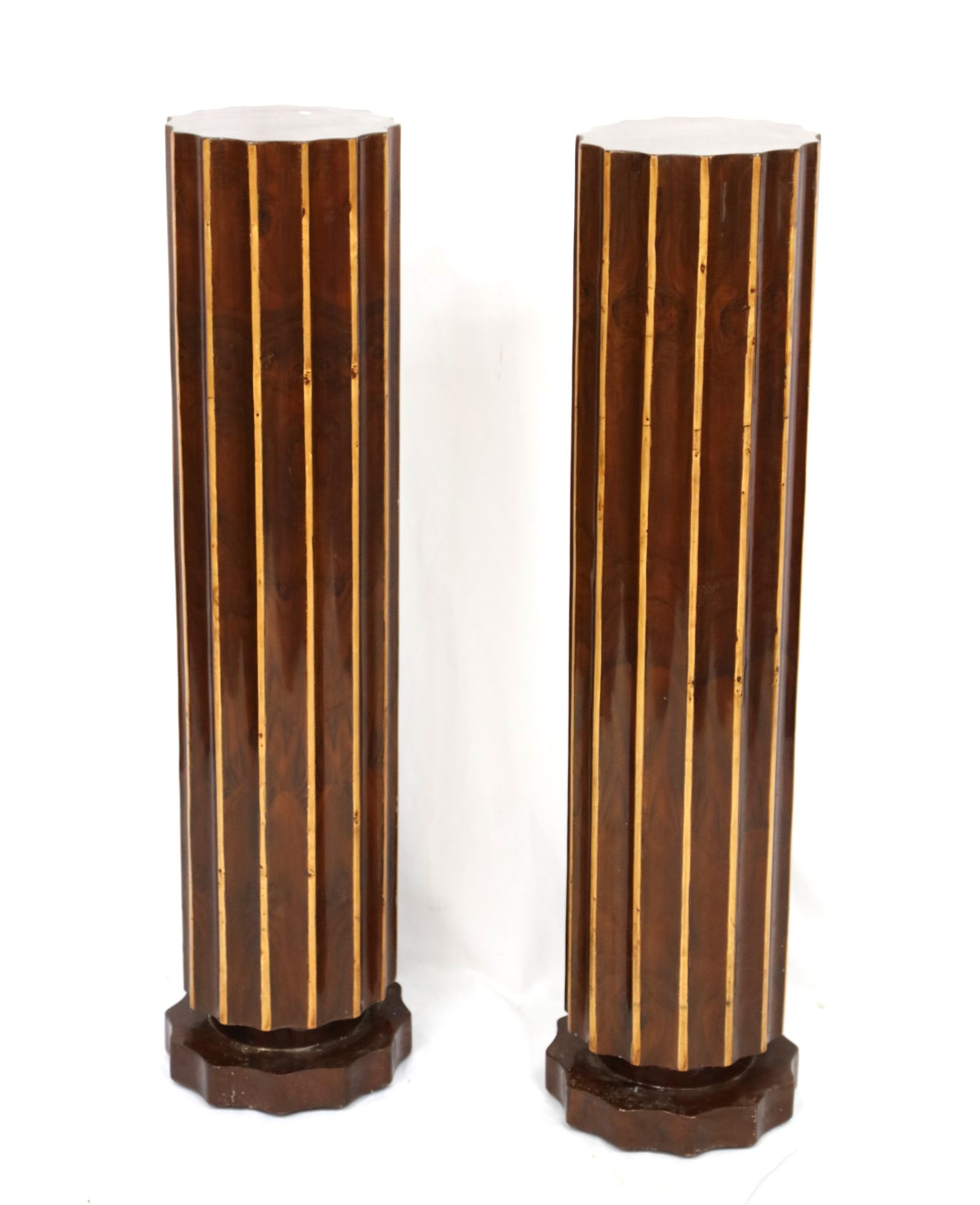 Null Paire de colonnes en bois de placage, style dorique, ht : 110X25