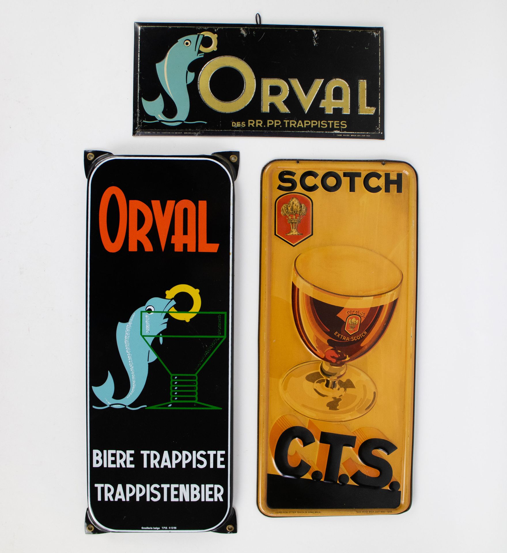 Null Metall Orval 1954, Scotch C.T.S. 1949 und Emaille ORVAL trappistenbier
Meta&hellip;