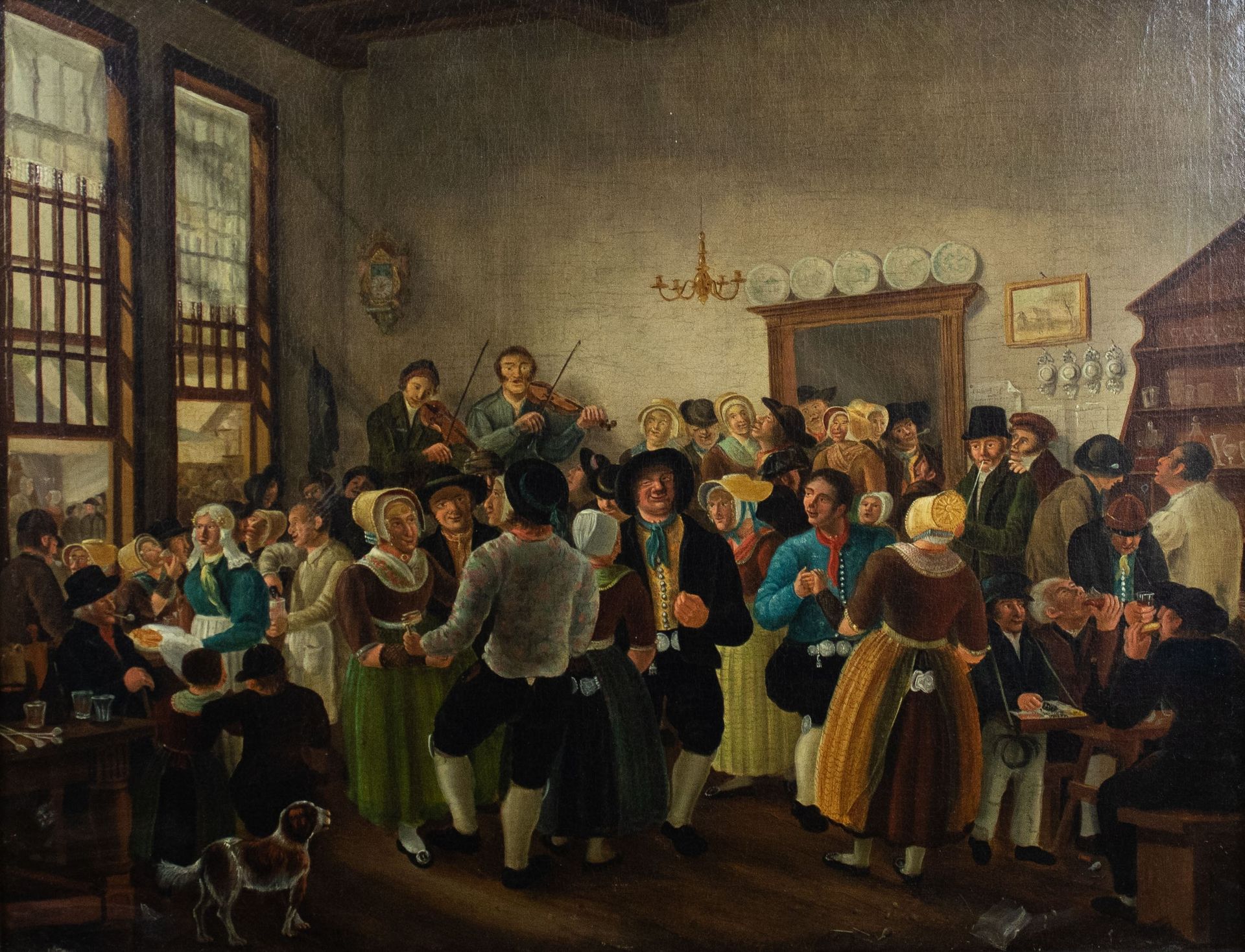 EUROPEAN SCHOOL 19th CENTURY 客栈场景布面油画，难以辨认的签名和日期1810年。Herbergscène.
50 x 65 cm。