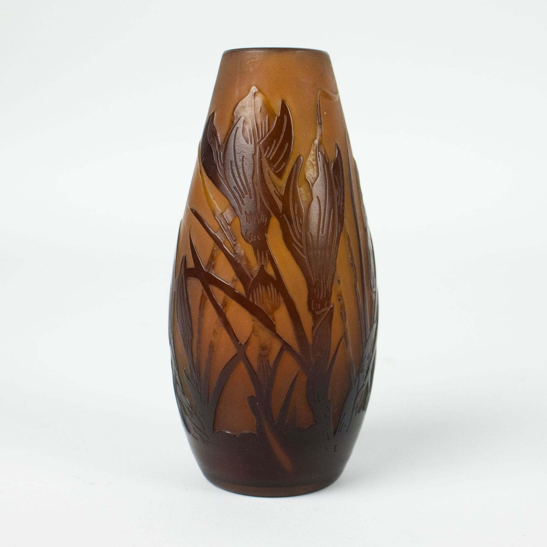 Émile GALLÉ vase in glass paste 
，高10厘米的玻璃瓶，有植物装饰。