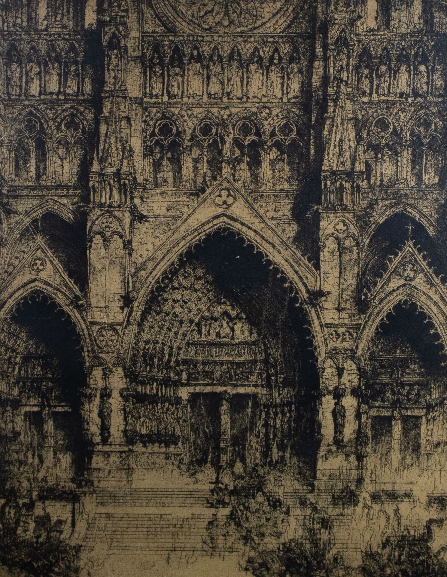 Jules de Bruycker (1870-1945) 法国亚眠大教堂。蚀刻版画第一态，签名和日期为1932年。Ets, Kathedraal van Am&hellip;