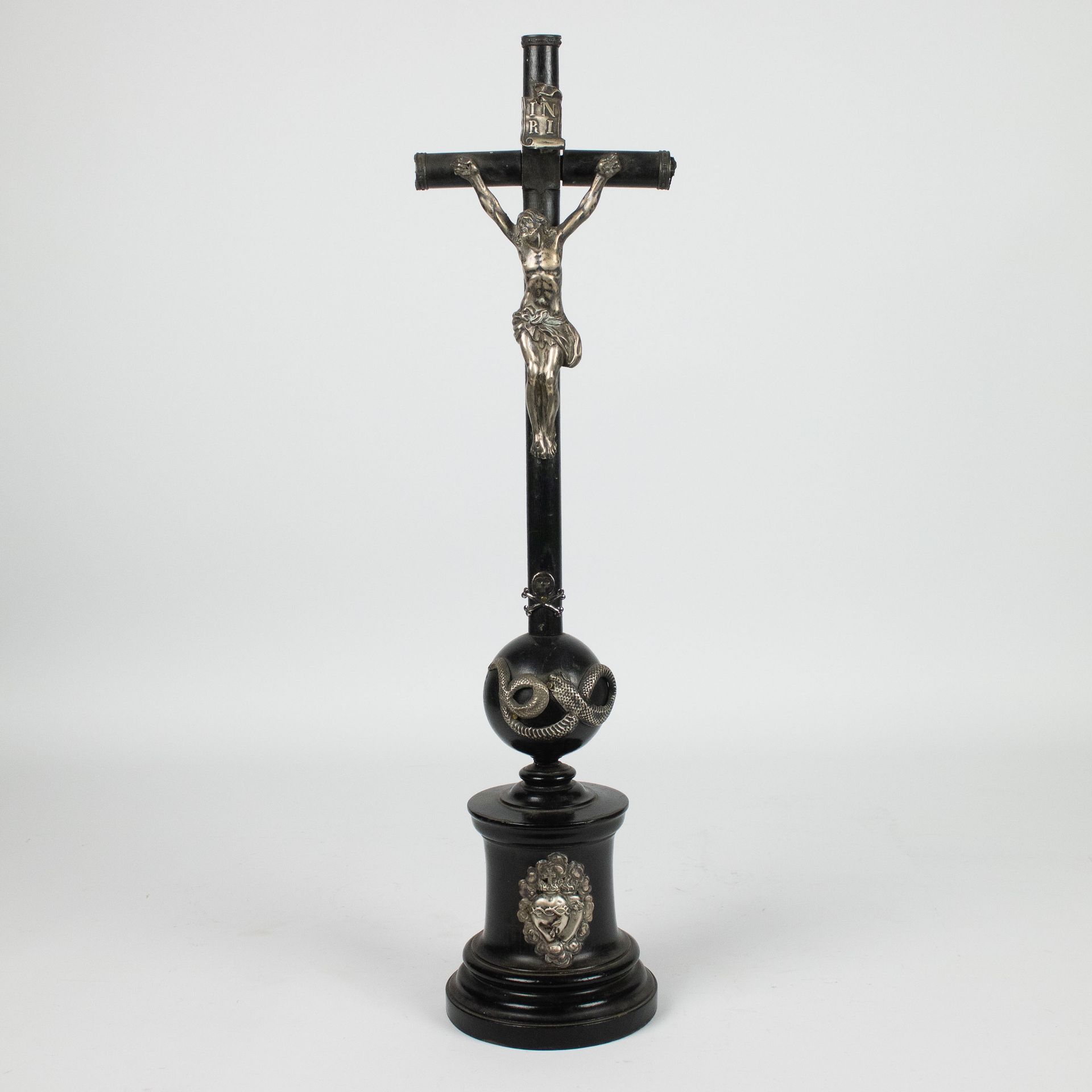 Crucifix with silver Christ Kruis met zilveren Christus. 
H 52.5 cm