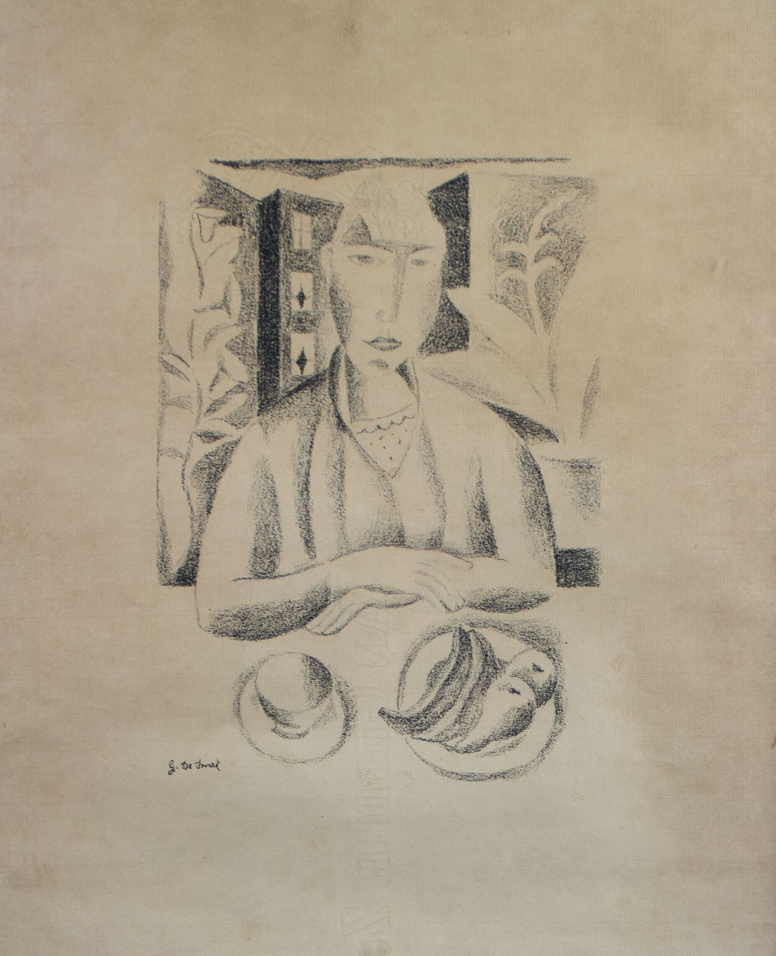 GUSTAVE DE SMET (1877-1943) 石版画，在版上签名。石版画，在版上签名。
28 x 19.5 cm