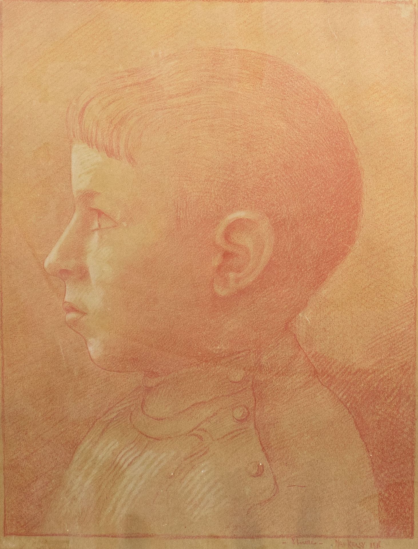Piet LIPPENS (1890-1981) 一个男孩的肖像。签名为Mac Kelly（Piet Lippens），日期为1915年。Potloodteke&hellip;