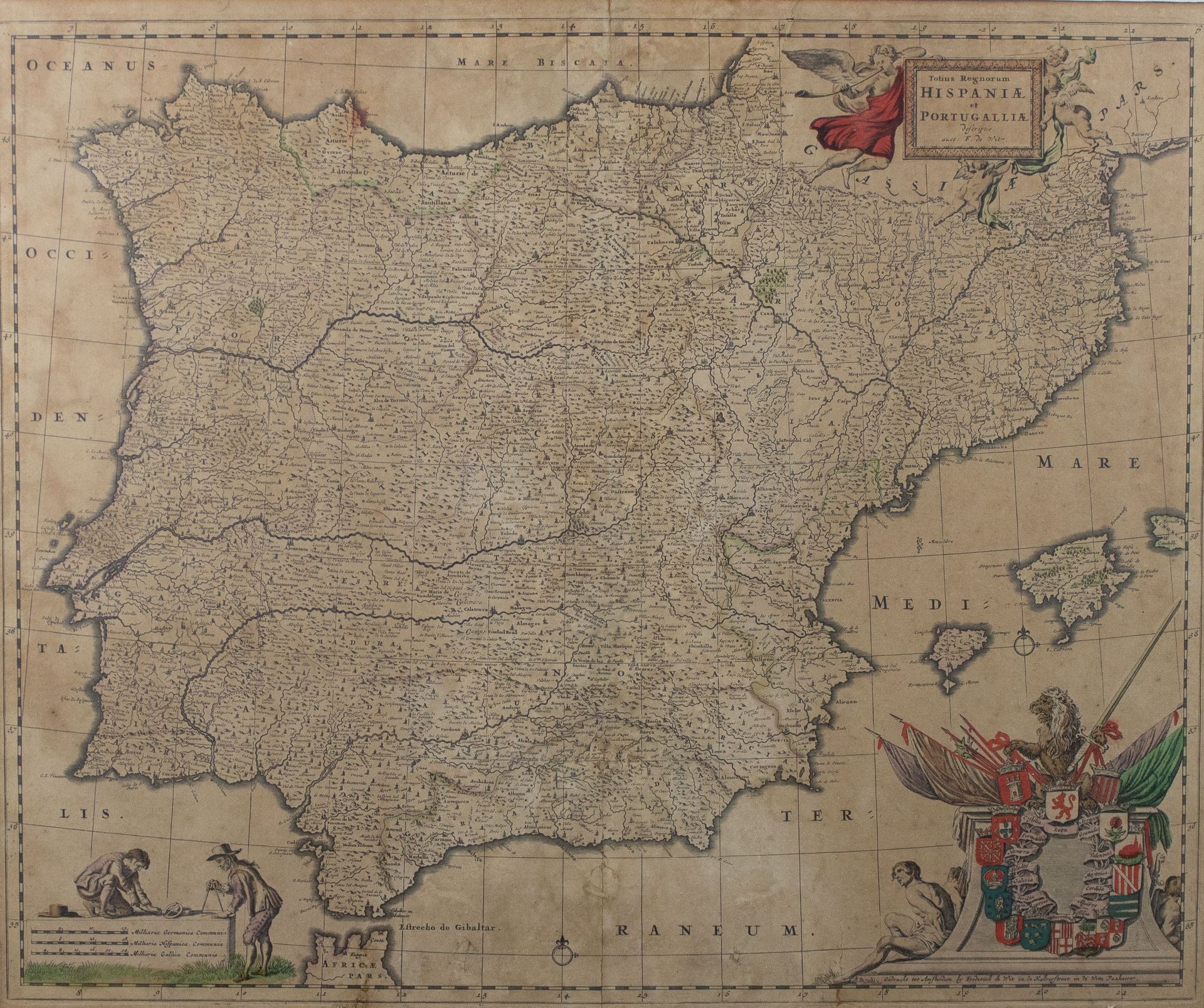 Chart Portugal and Spain Frederick De Wit engraving. Gravure kaart Portugal en S&hellip;