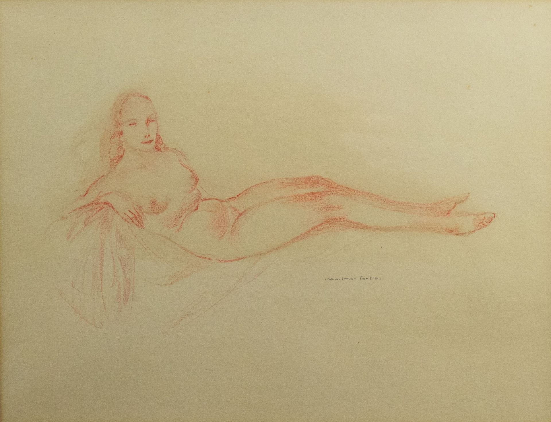 Karel VAN BELLE (1884-1959) Dessin d'une femme nue, signé au crayon.Tekening Lig&hellip;