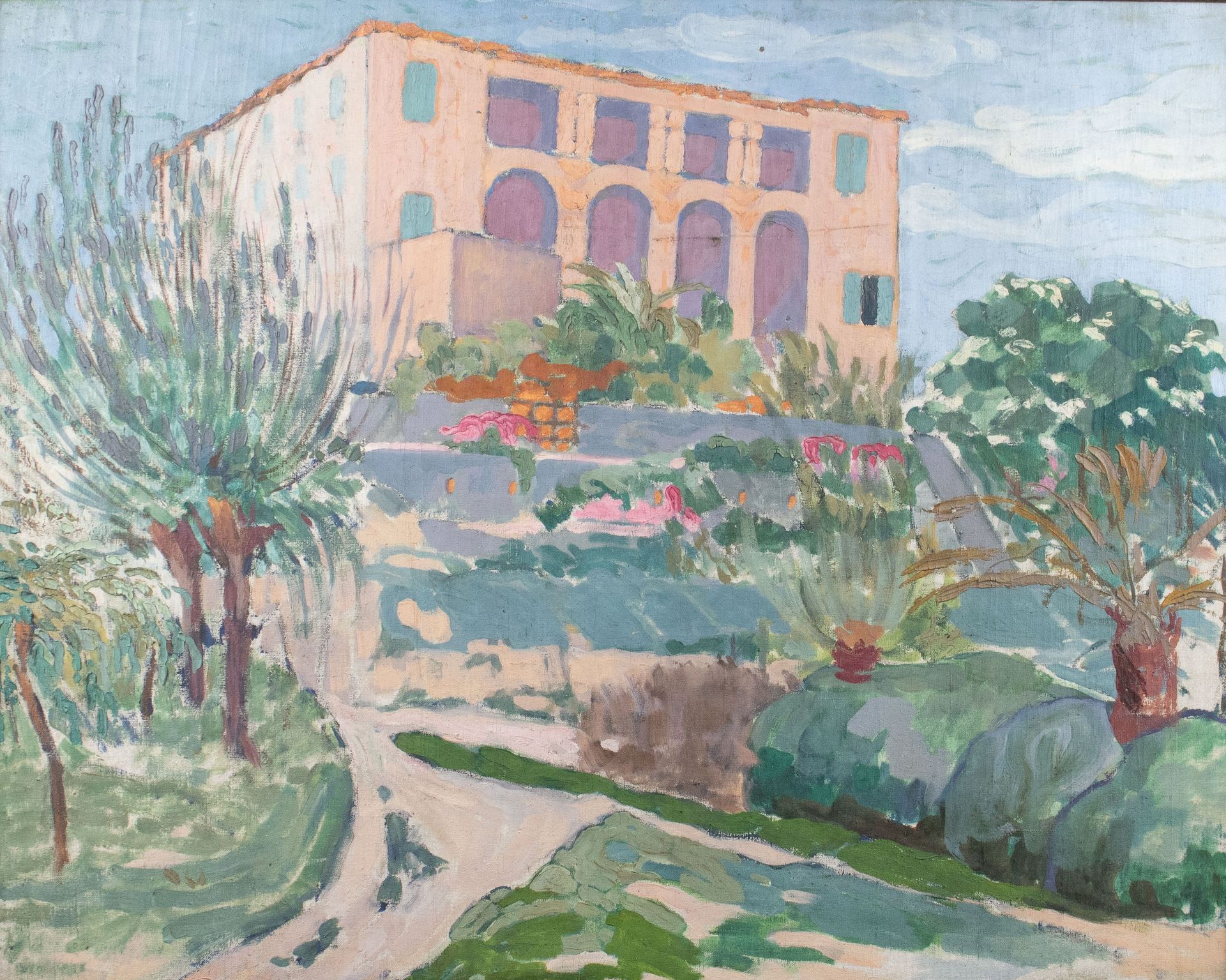 Jane CARION (1892-1945) Intitolato 'Villa Arènes Cimiez'.Olio su tela, non firma&hellip;