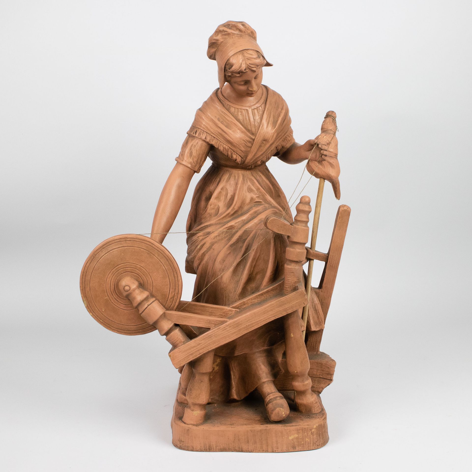 Richard AURILI (1834-c.1914) Terracotta sculpture of a spinster, signed.Terracot&hellip;