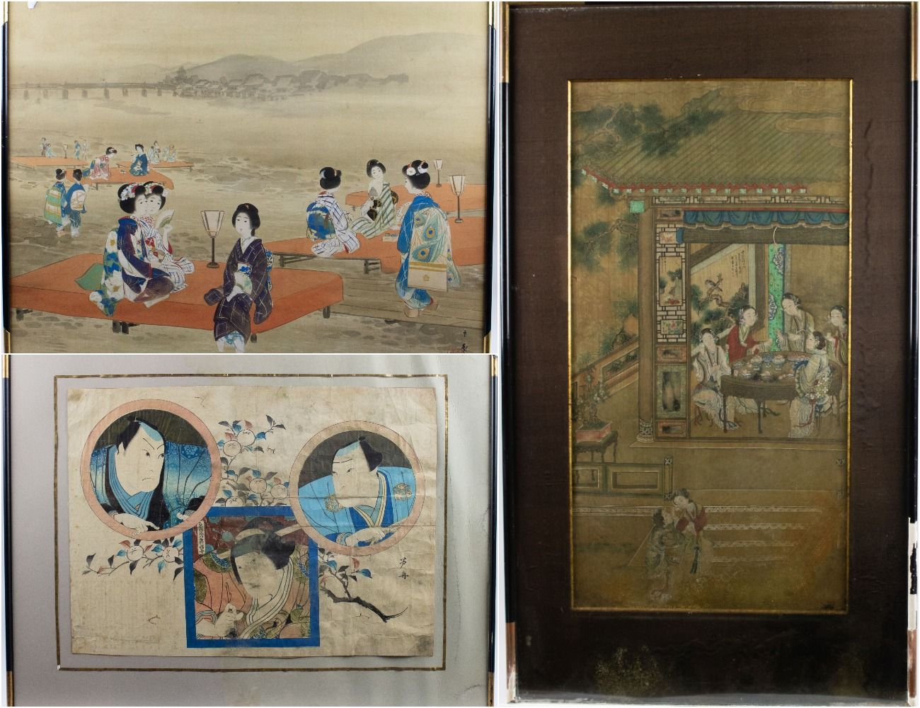 2 Japanese woodcuts and one watercolor Lote de 2 houtsnedes japonesas y un aquar&hellip;