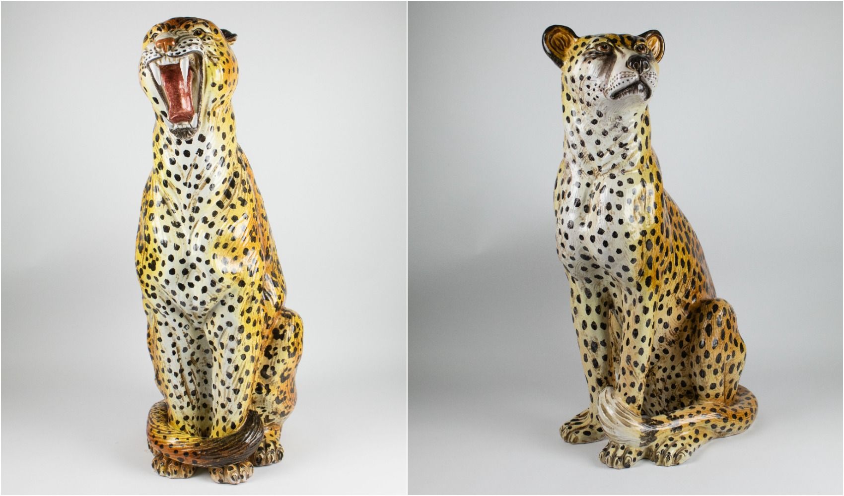 2 glazed terracotta leopards, Italy 50s 
，高73.5 - 81.5厘米。