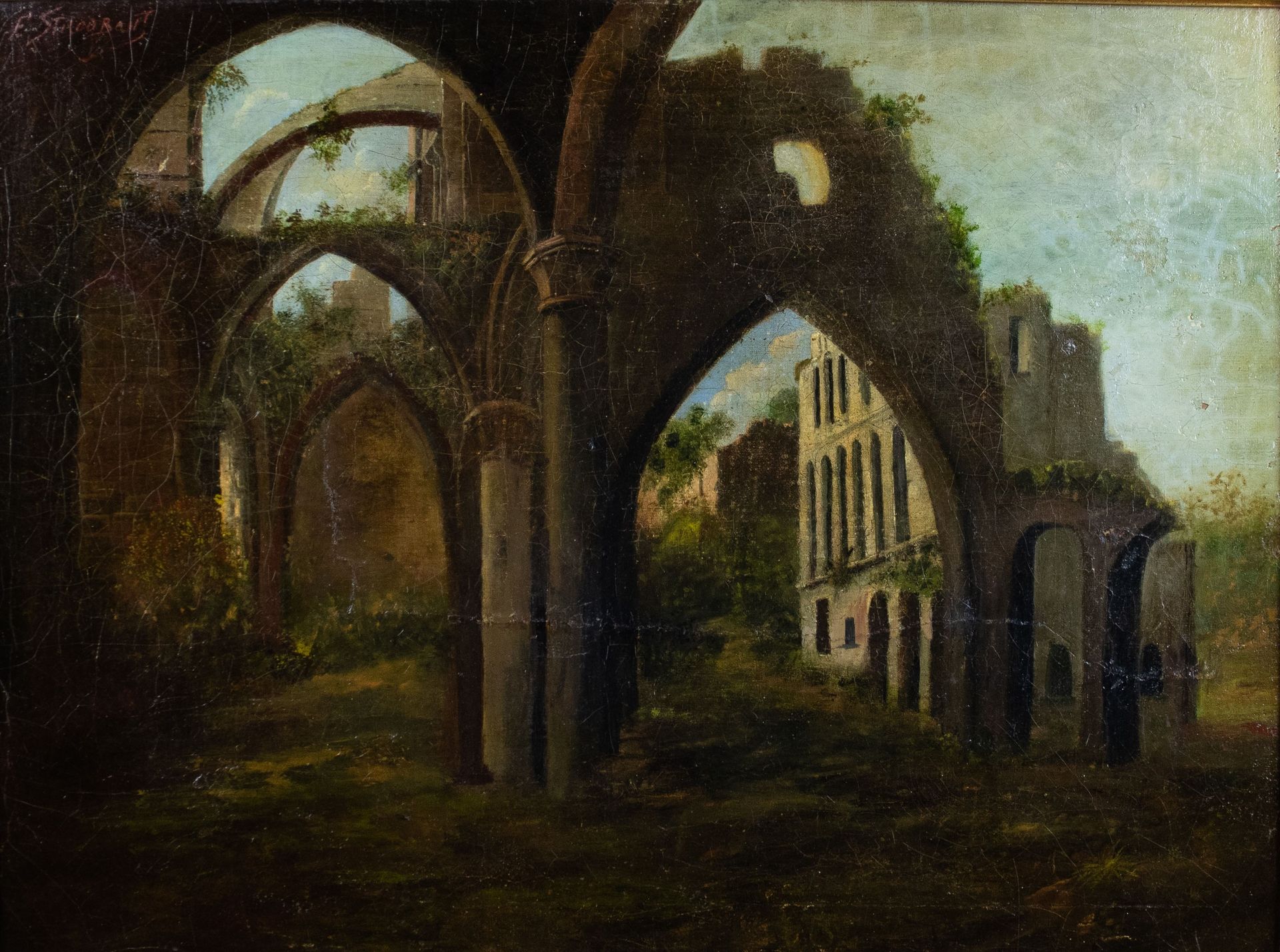 François Stroobant (1819-1916) Ruines de l'abbaye de Saint Baafs à Gand.Huile su&hellip;