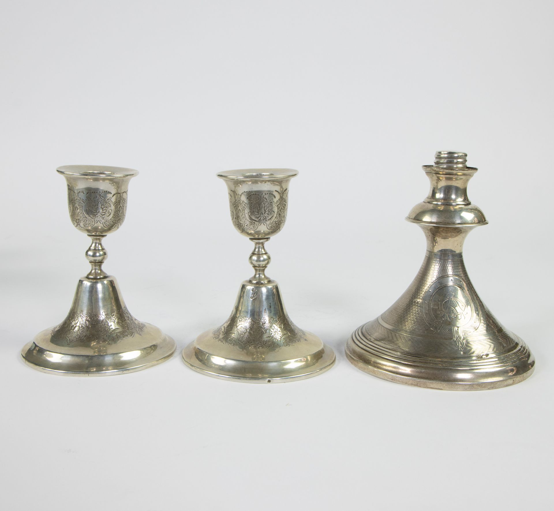 Null Oriental candlesticks (content 800) and 19th century lamp base (marked UK),&hellip;