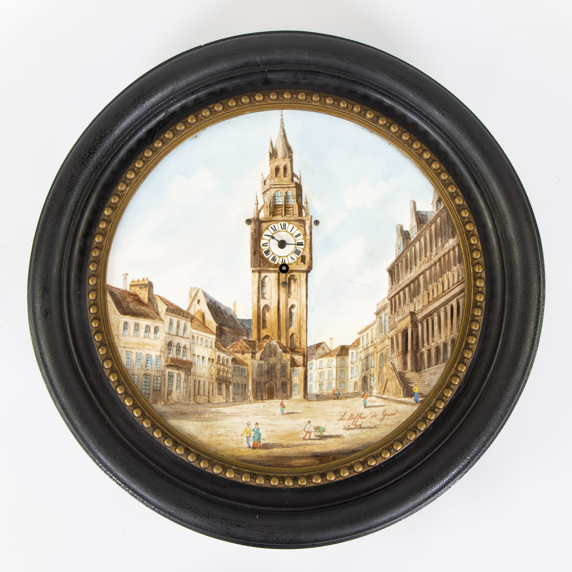 Null Beautiful and original clock painted porcelain Le Belfroi à Gand by Jules H&hellip;