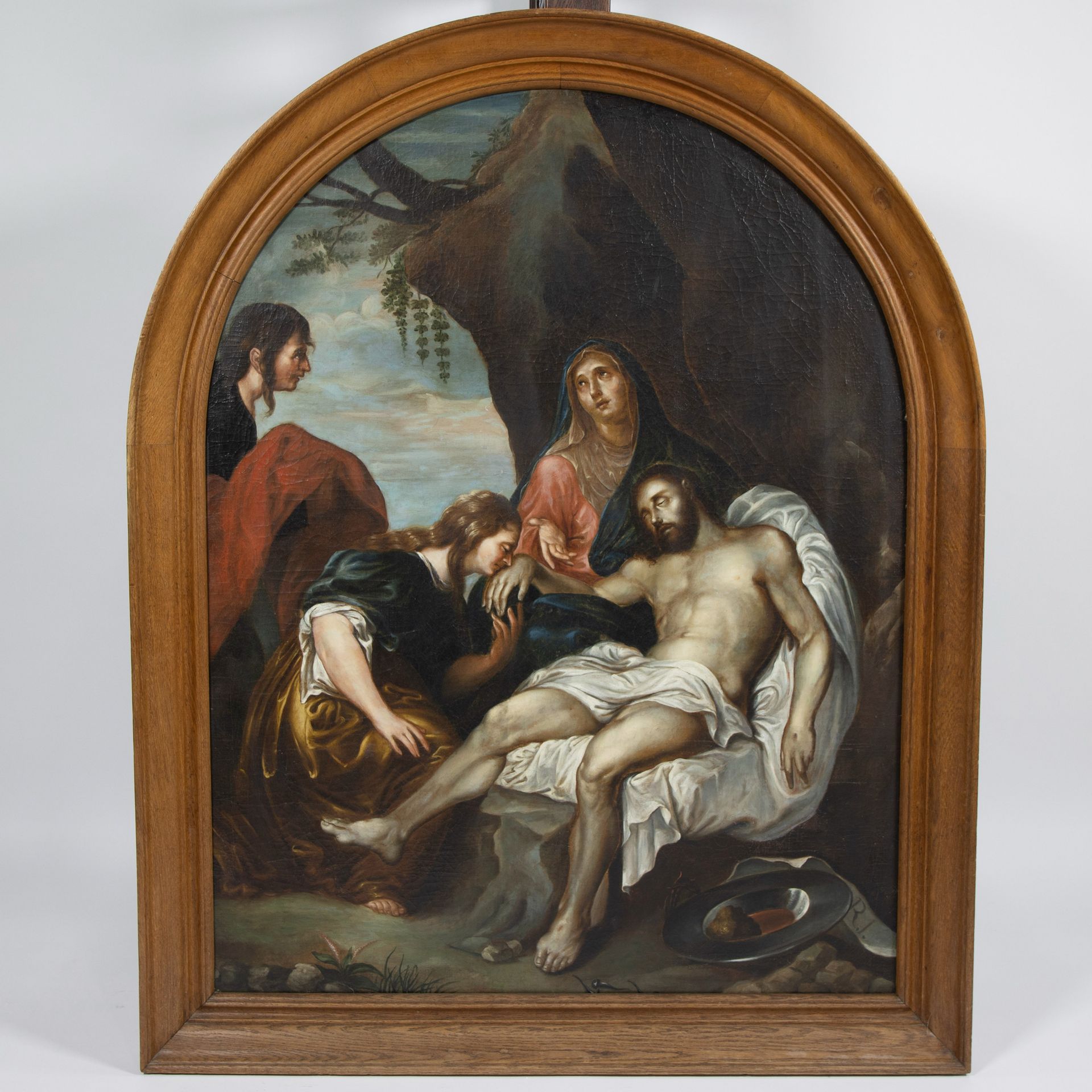 Null Scuola europea XIX secolo, olio su tela Pietà dopo Van Dyck, monogramma R.I&hellip;