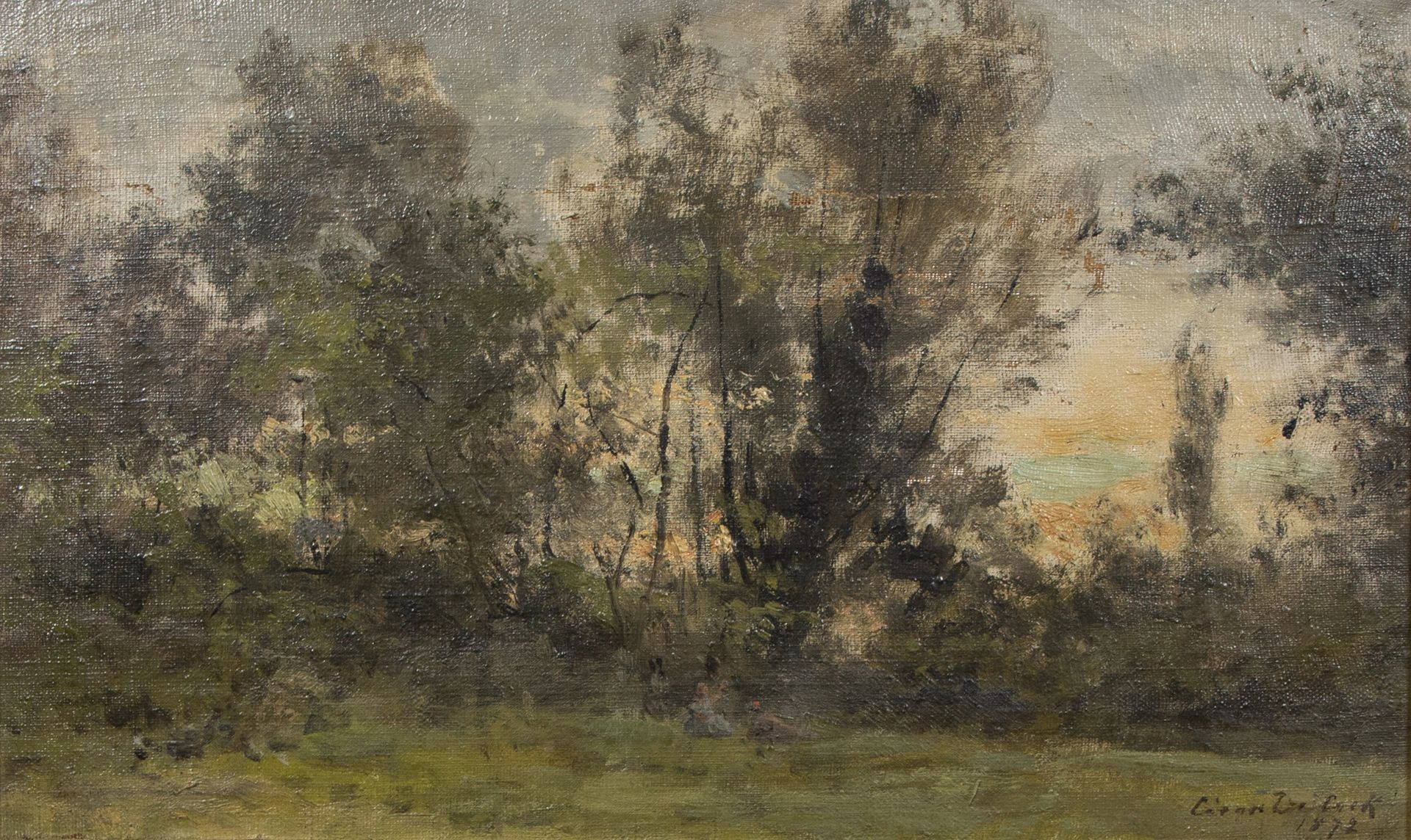 César DE COCK (1823-1904) 凯撒-德-科克 (1823-1904)
布面油画 《在森林的边缘》，签名和日期为1872年。
展览标签。

&hellip;
