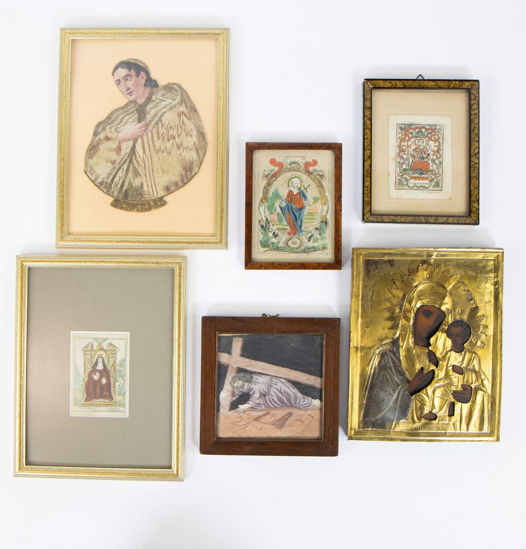 Null Lot of old religious images of Saints 18th/19th century and icon with gilde&hellip;