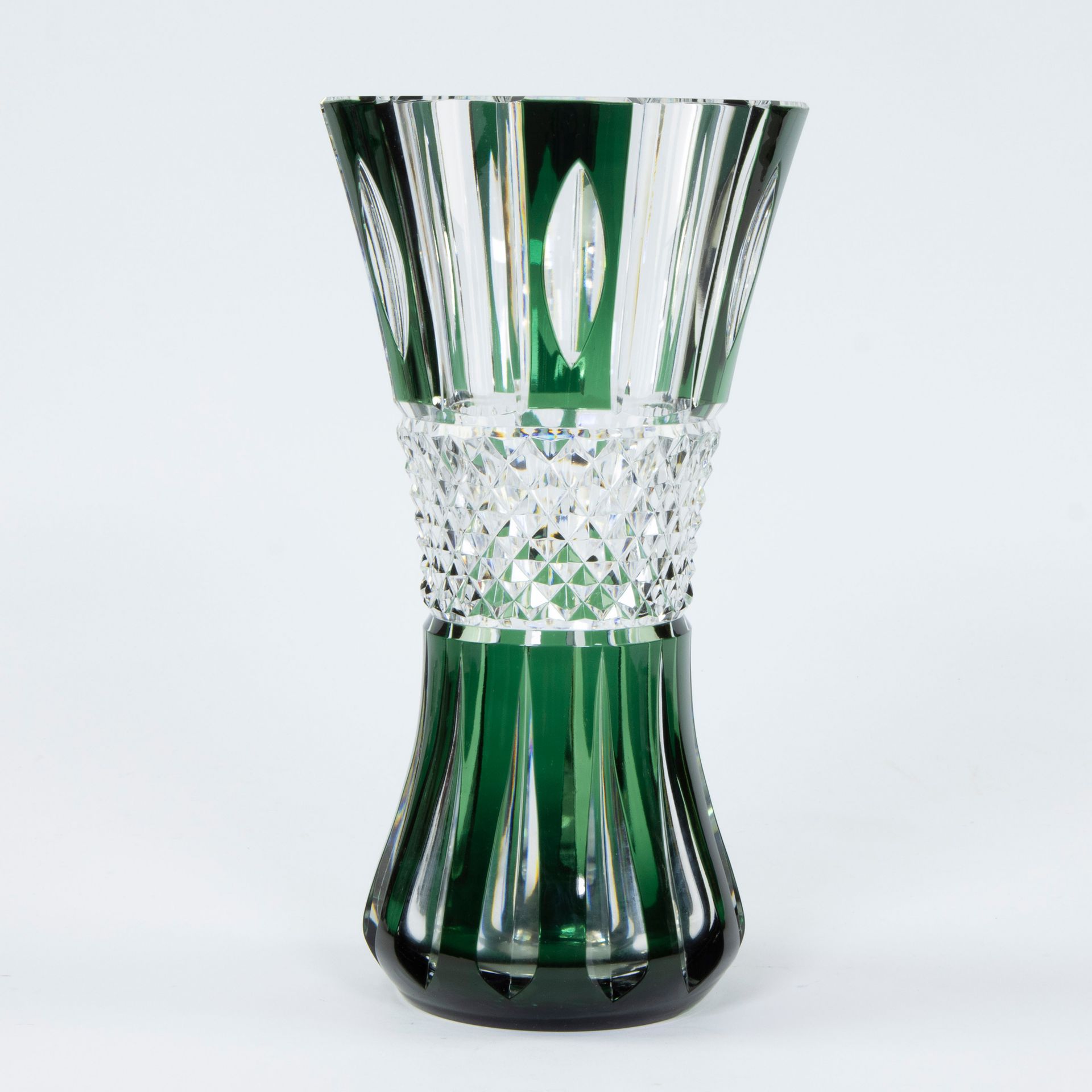 Null Val Saint Lambert vase en cristal vert et clair, signé VSL PU (pièce unique&hellip;