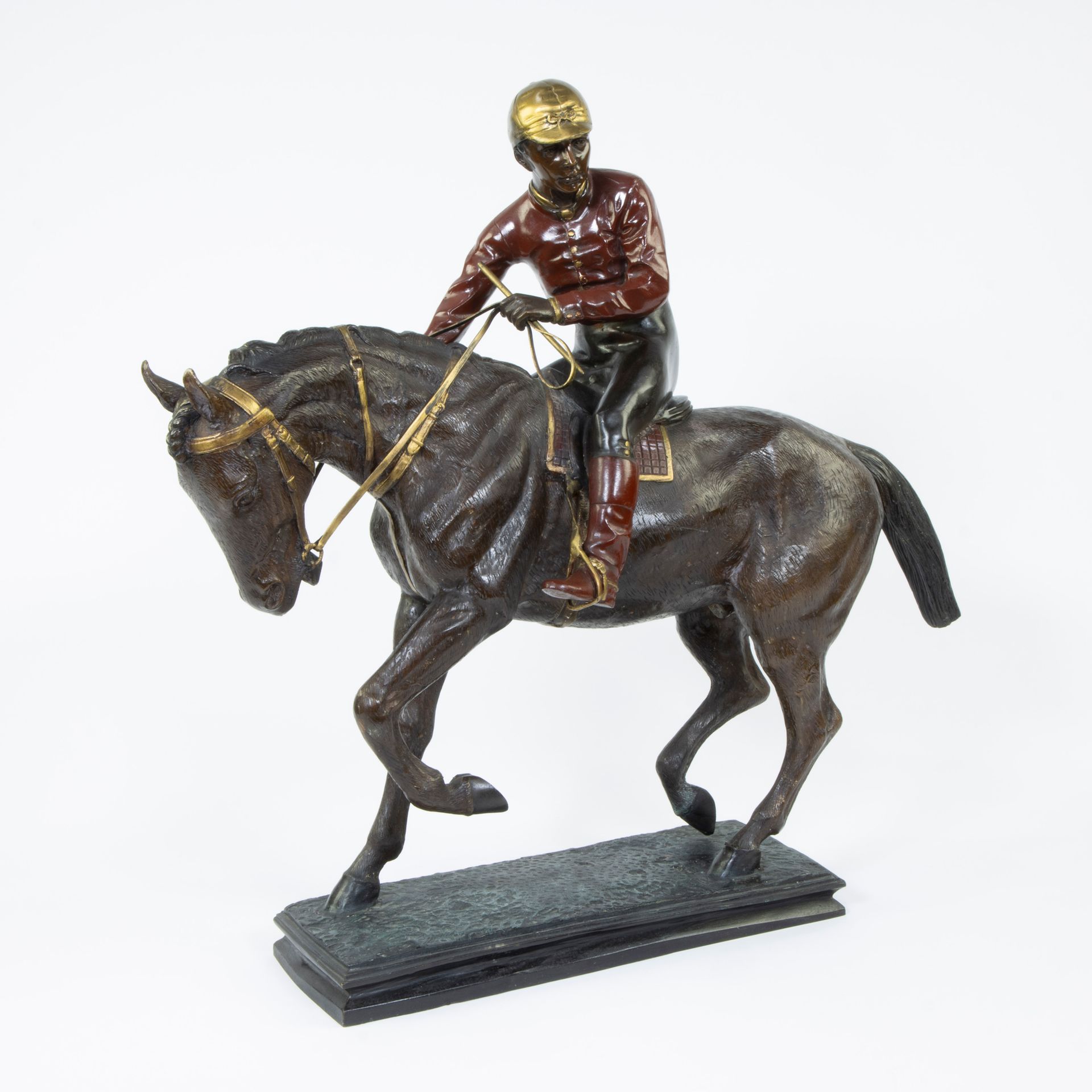 Null Cheval en bronze polychrome avec Jockey, d'après Isidore Jules BONHEUR
Chev&hellip;