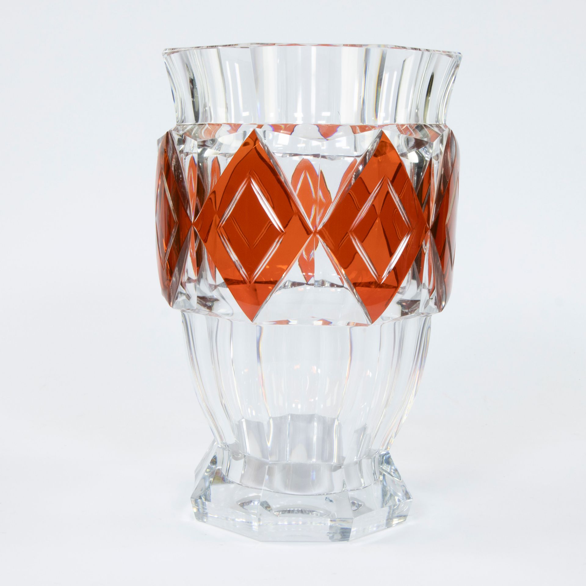 Null Val Saint Lambert, vase en cristal clair et orange, design Charles Graffart&hellip;