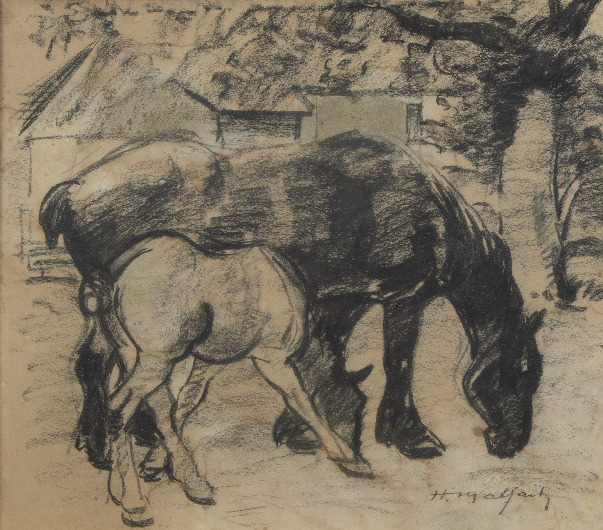 Hubert MALFAIT (1898-1971), Hubert MALFAIT (1898-1971), dessin au fusain Cheval &hellip;