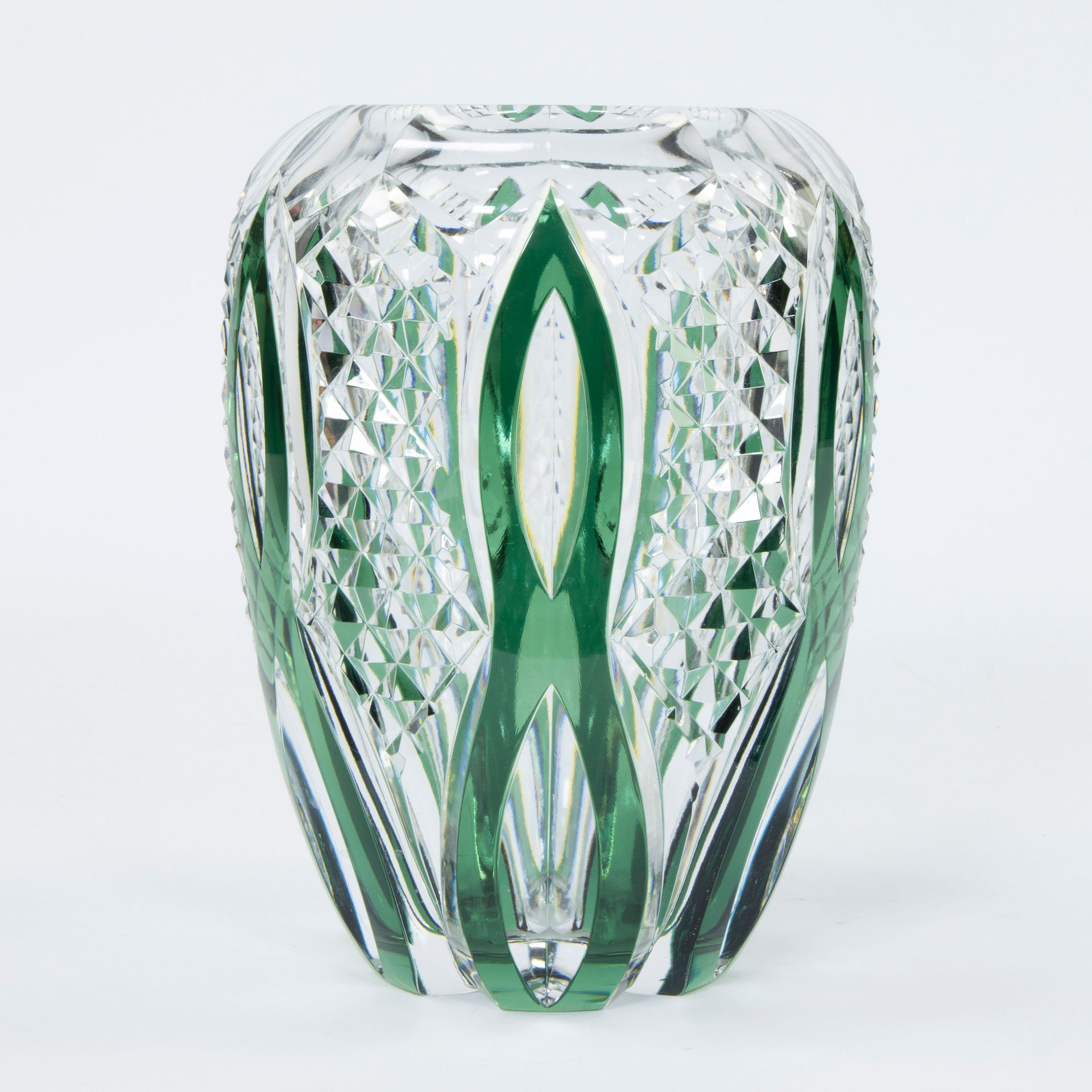 Null Val Saint Lambert vase Art Déco en cristal clair et vert, marqué 1052 PU (p&hellip;