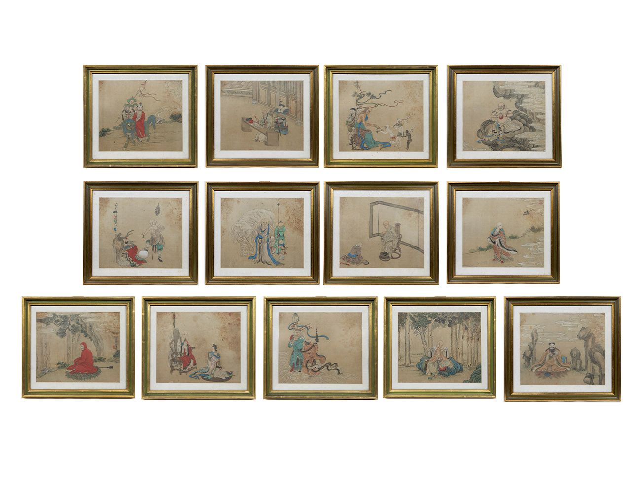 Null Ensemble de 13 dessins chinois colorés sur soie, 19e siècle, certains sont &hellip;