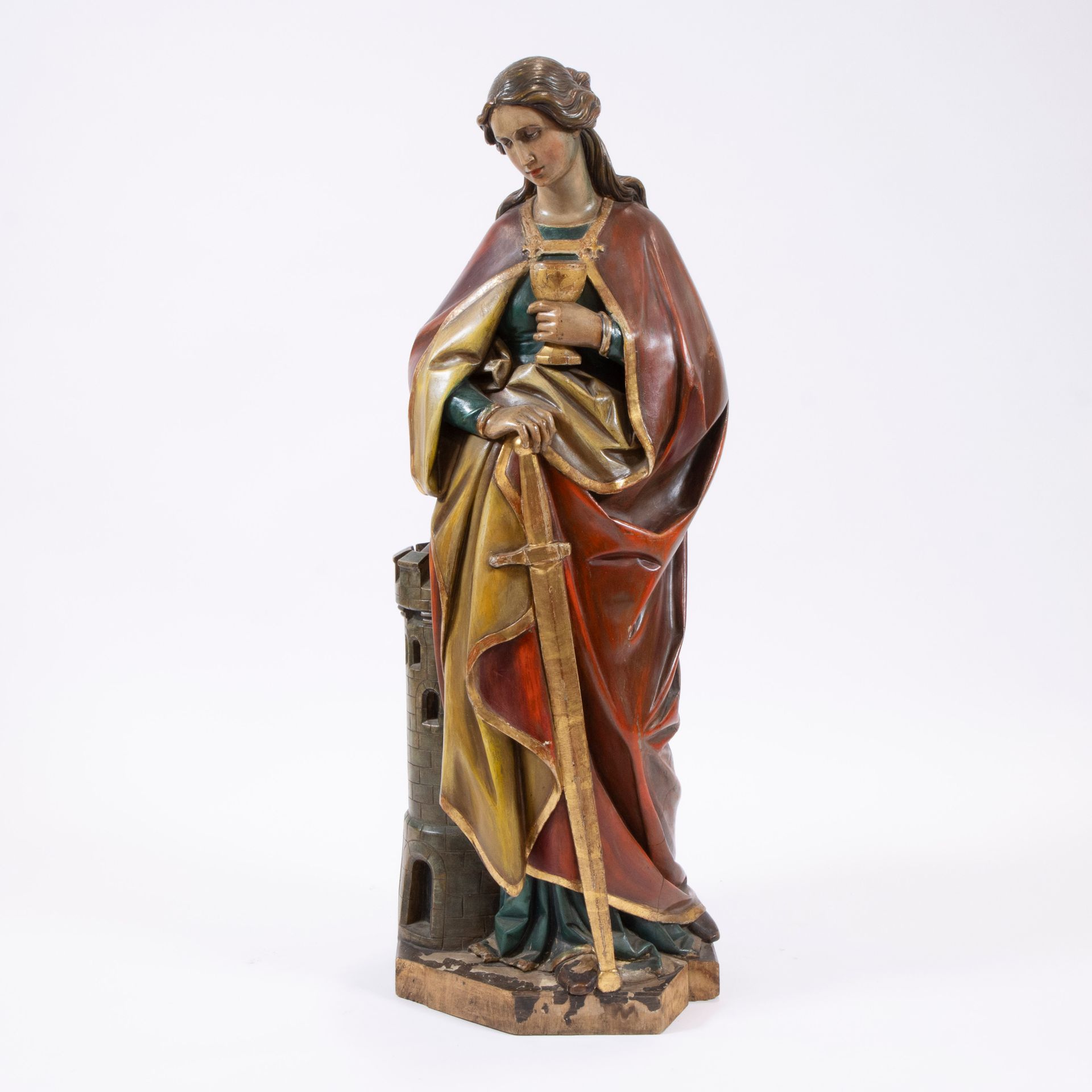 Null Belle statue de sainte sculptée en plein cintre avec polychromie intacte de&hellip;