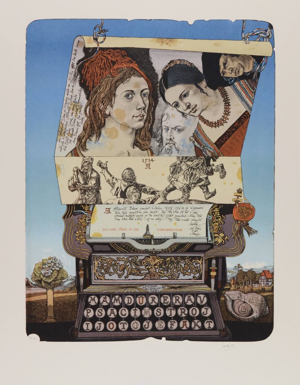 Josef Liesler (1912-2005) 我的打字机里有杜勒的作品

1981

纸上彩色石版画，64x48.6厘米，有编号，在印刷品下方用铅笔签名并&hellip;