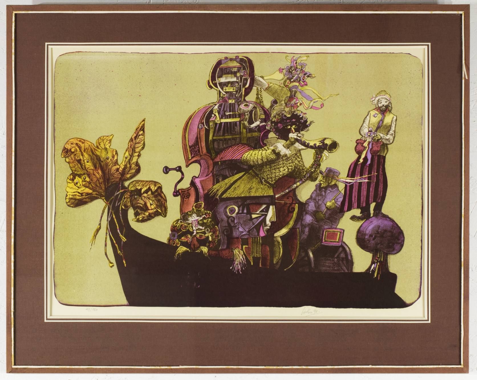 Josef Liesler (1912-2005) 船上的狂欢节

1978

纸上彩色石版画，55x40厘米（装裱孔径），67.5x54.5厘米（框架），铅笔&hellip;