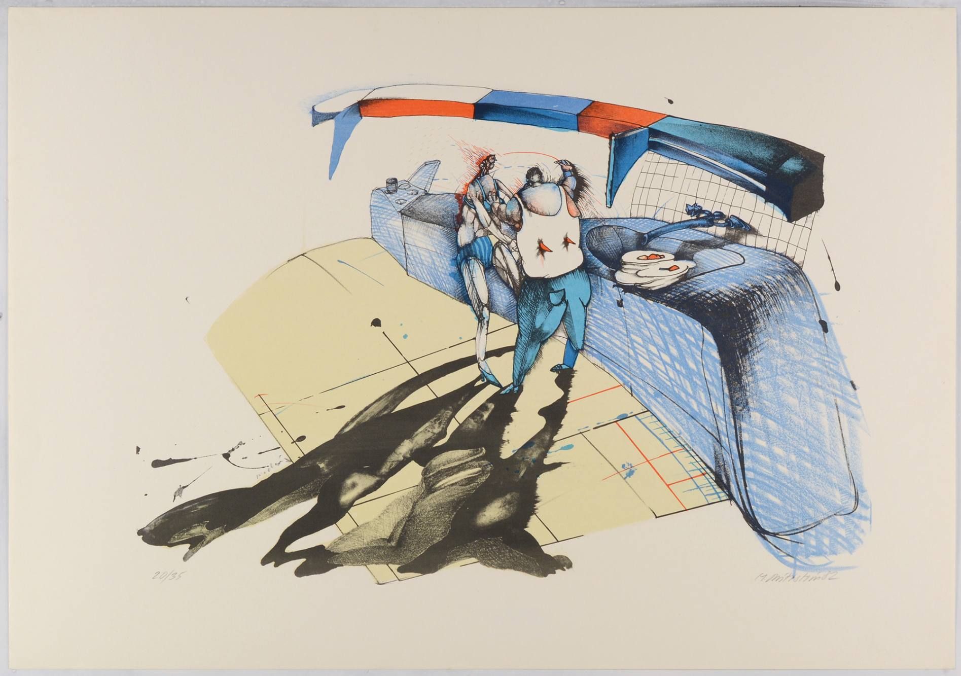 Michael Rittstein (1949) 厨房里的谋杀案

1982

纸上彩色石板画，51.6x73.2厘米，编号并在印刷品下方用铅笔签名 "20/3&hellip;