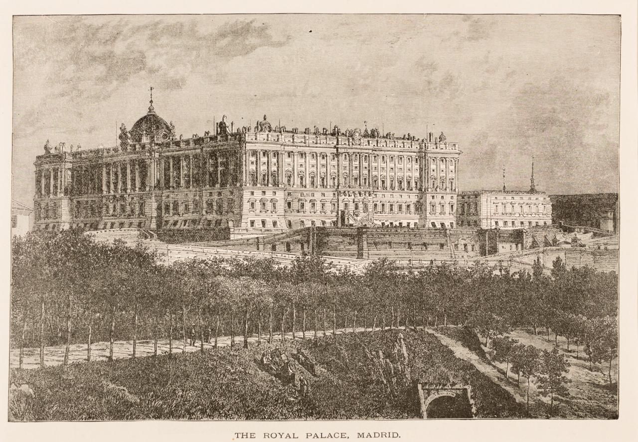 ESCUELA INGLESA, Fns. S. XIX 马德里皇宫的景色
木刻
16 x 24 cm
由哈里-芬恩于1880年绘制。摘自作品《如画的欧洲》（背&hellip;