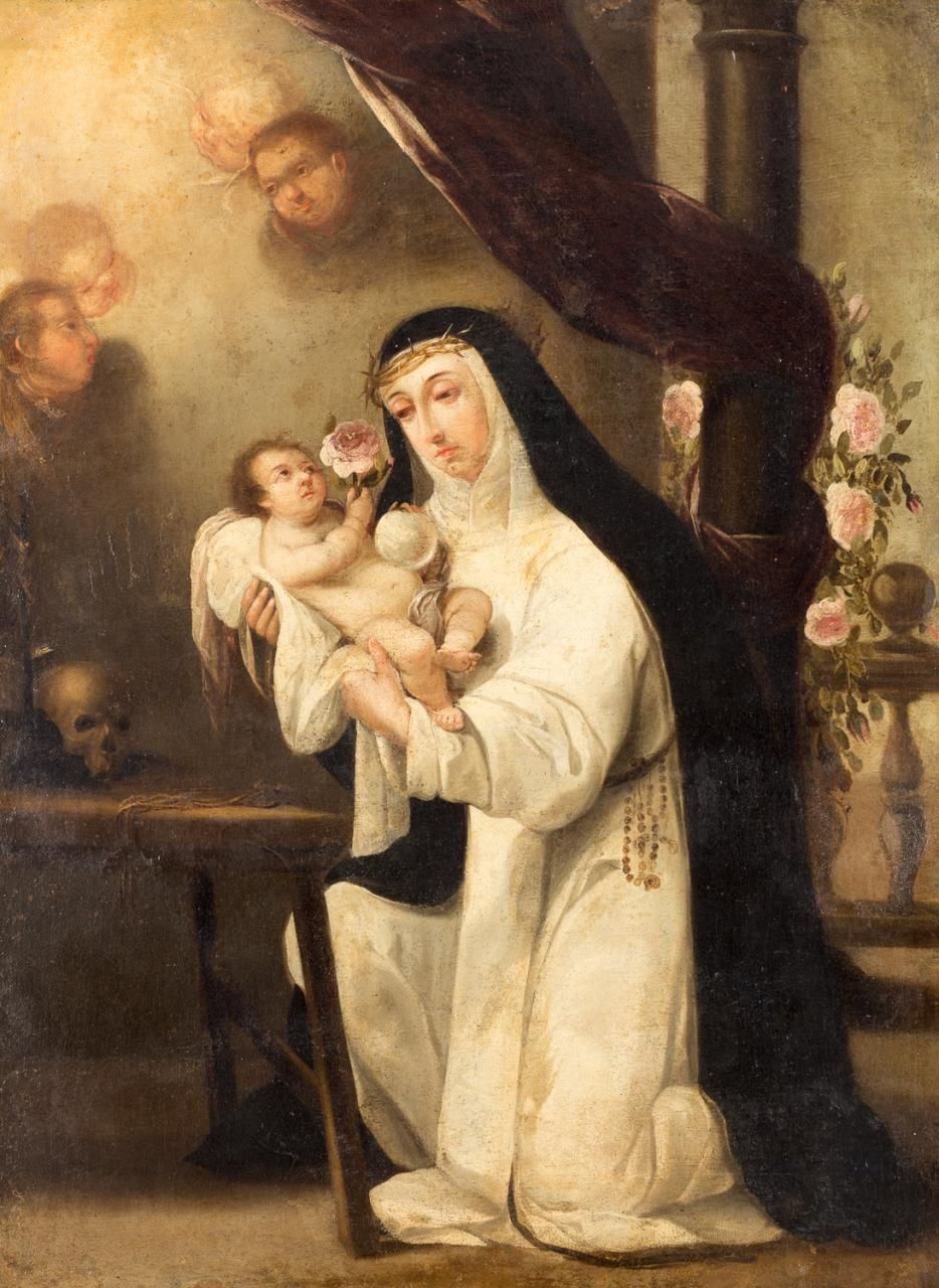 ESCUELA ESPAÑOLA S. XVII Santa Rosa da Lima con Gesù Bambino
Olio su tela
83 x 6&hellip;