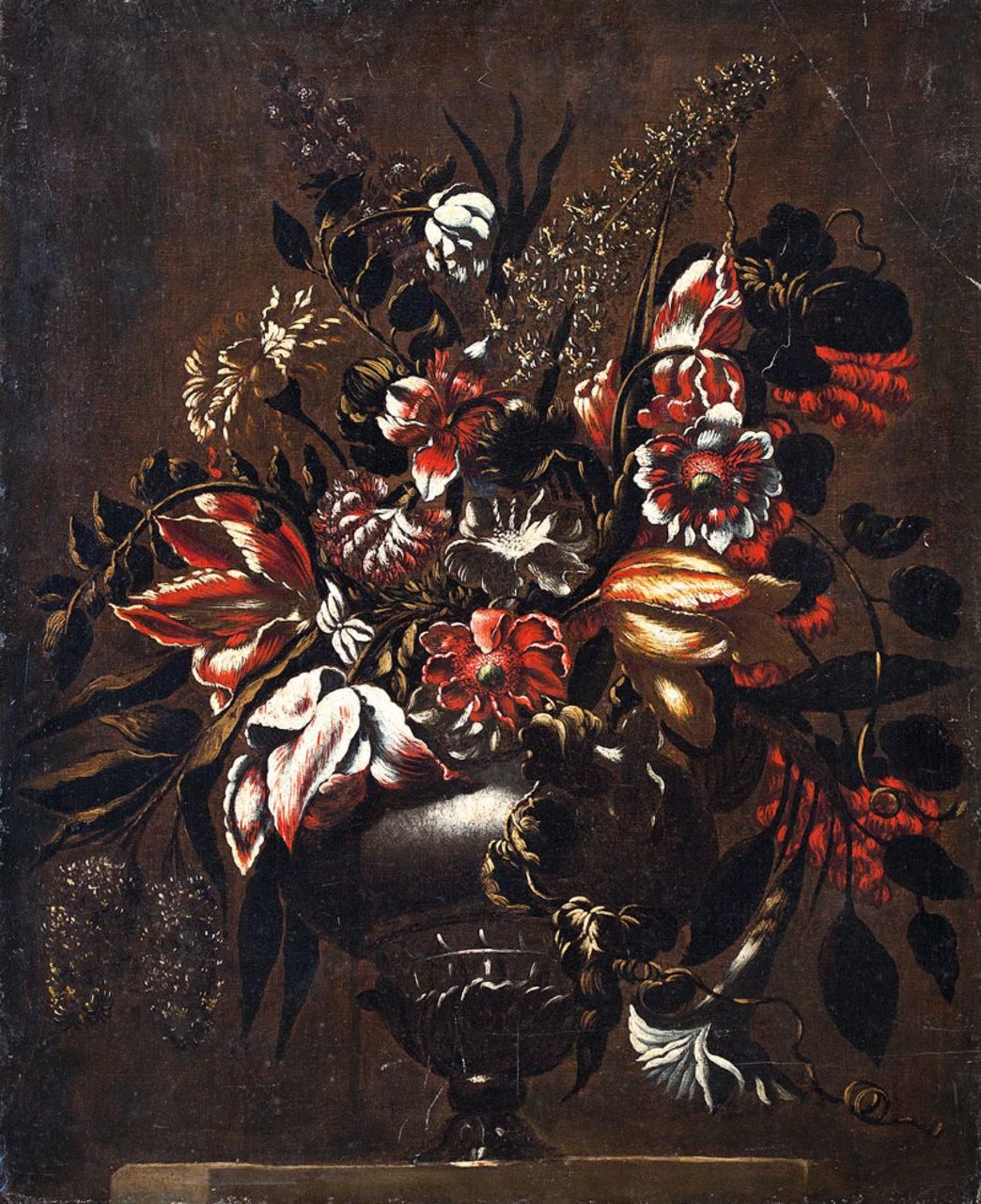 ESCUELA ESPAÑOLA, Fns. S. XVII Vaso con fiori
Olio su tela
75 x 62 cm.