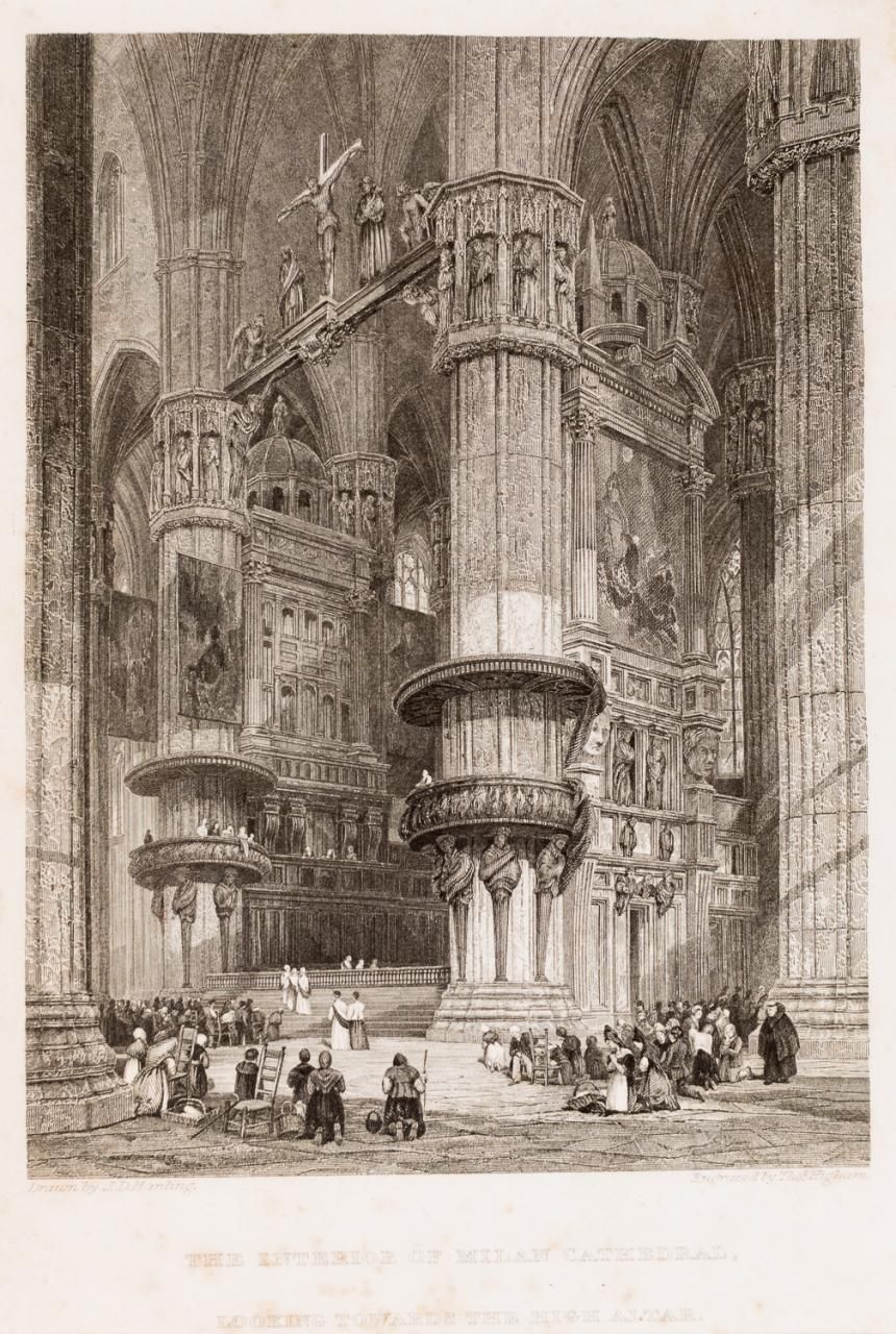 ESCUELA INGLESA, S. XIX 米兰大教堂内部
雕刻
19,5 x 12 cm
由J. D. Hanting绘制，1844年由Higham雕刻。