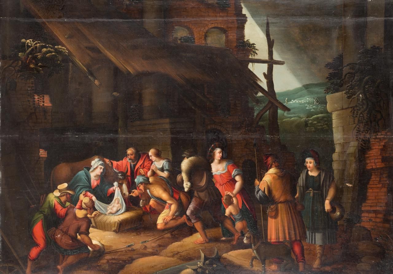 ESCUELA ITALIANA, S. XVII Adoration of the shepherds
Oil on panel
55,5 x 77 cm