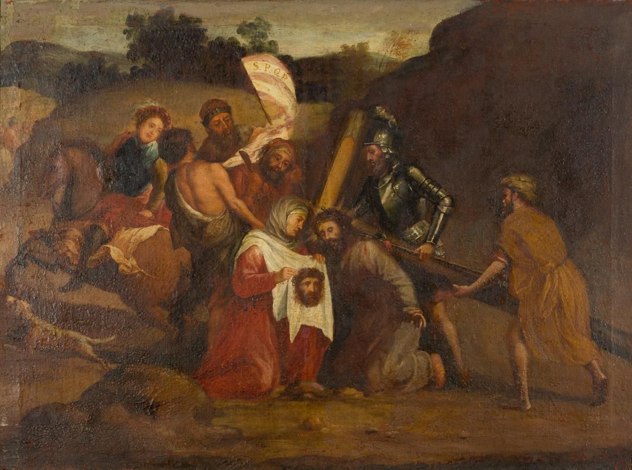 Escuela española, s. XVII Jesus mit Veronika
Öl auf Leinwand
23,5 x 62 cm