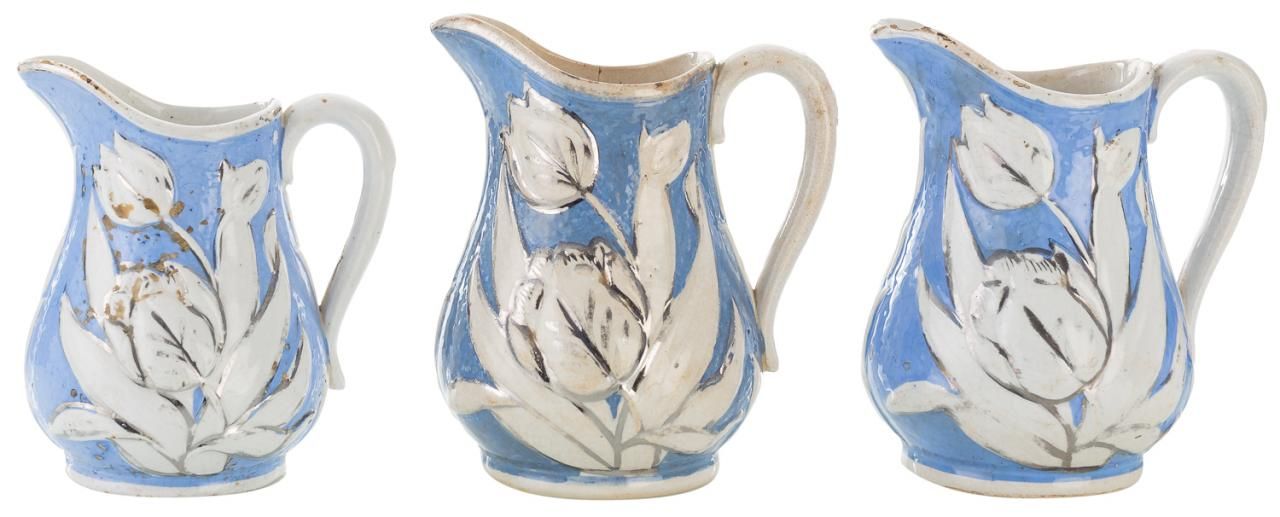 Null Lot consists of three vitorian James Dudson jugs in glazed ceramic glazed i&hellip;