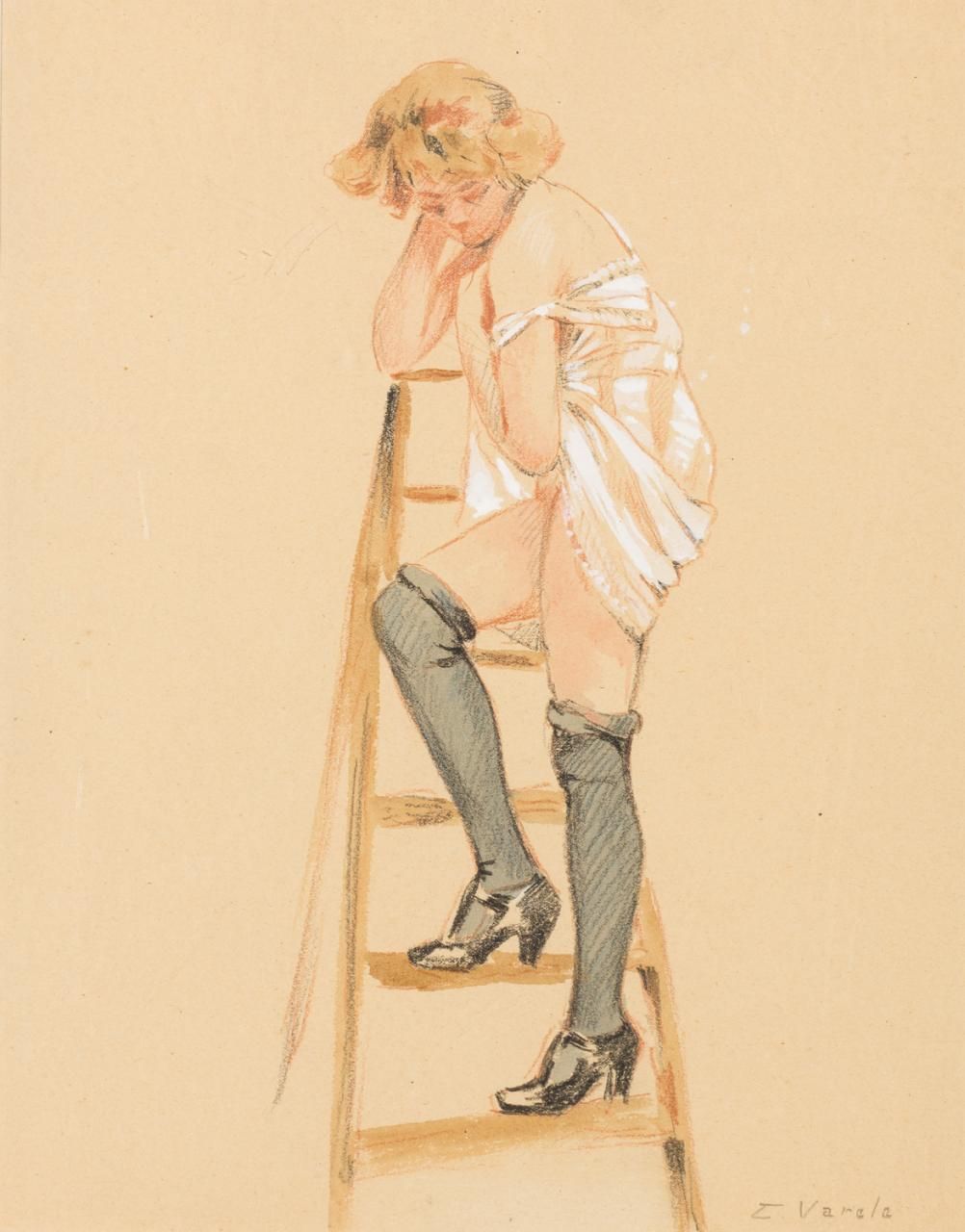 EULOGIO VARELA (El Puerto de Santa María, Cádiz, 1868 - Madrid, 1955) 梯子上的女模特
纸上&hellip;