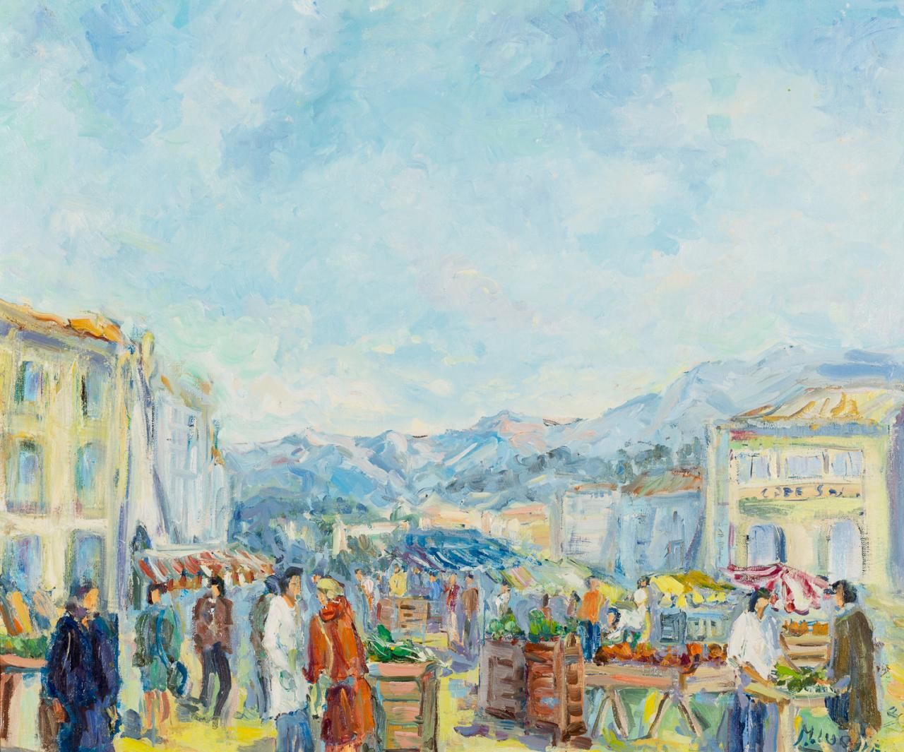 MONTSERRAT LUQUE (S. XX) 市场场景
布面油画
60 x 73 cm
左下角有签名："M。LUQUE"。