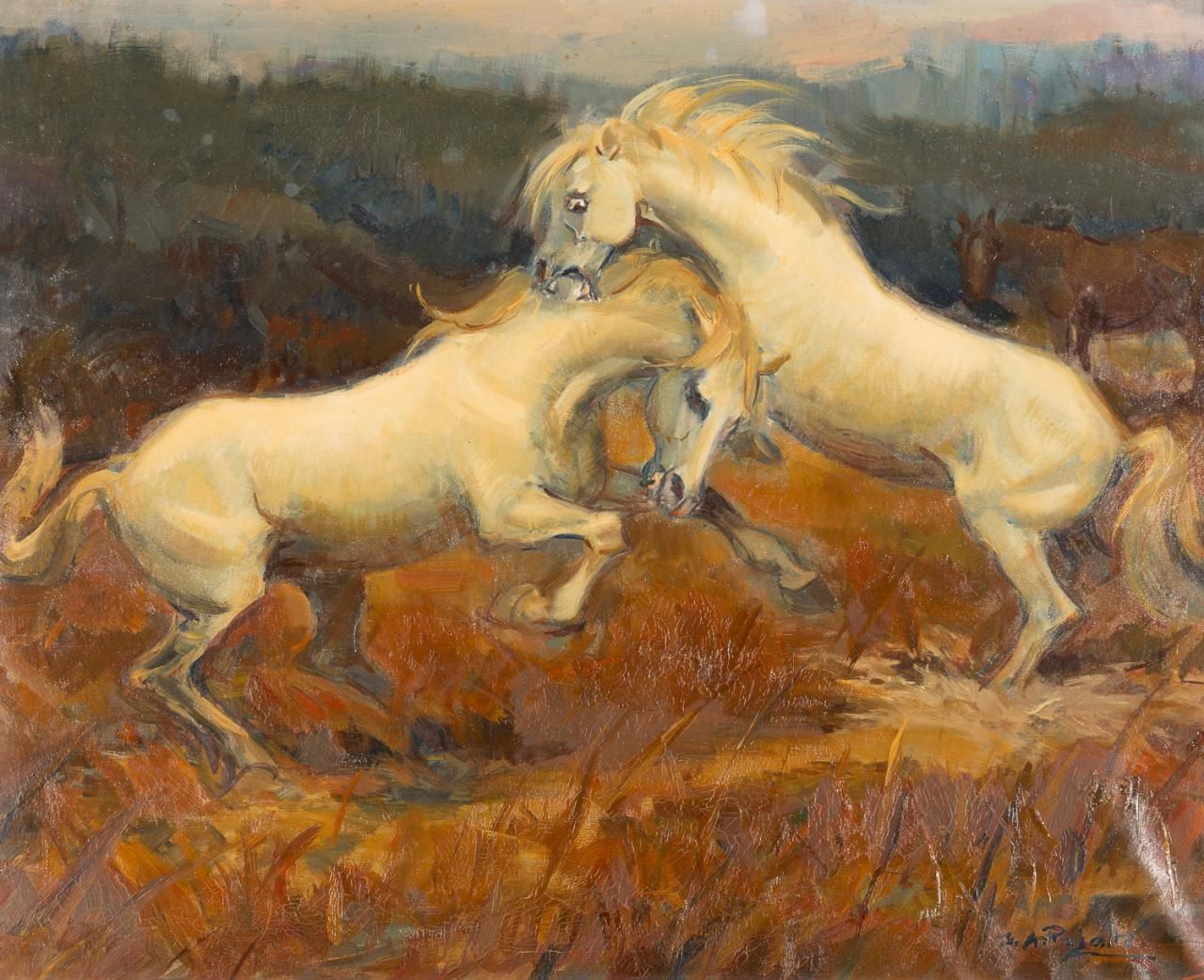 ESCUELA ESPAÑOLA, S. XX Horses
Oil on canvas
50 x 62 cm
Signed in the lower righ&hellip;