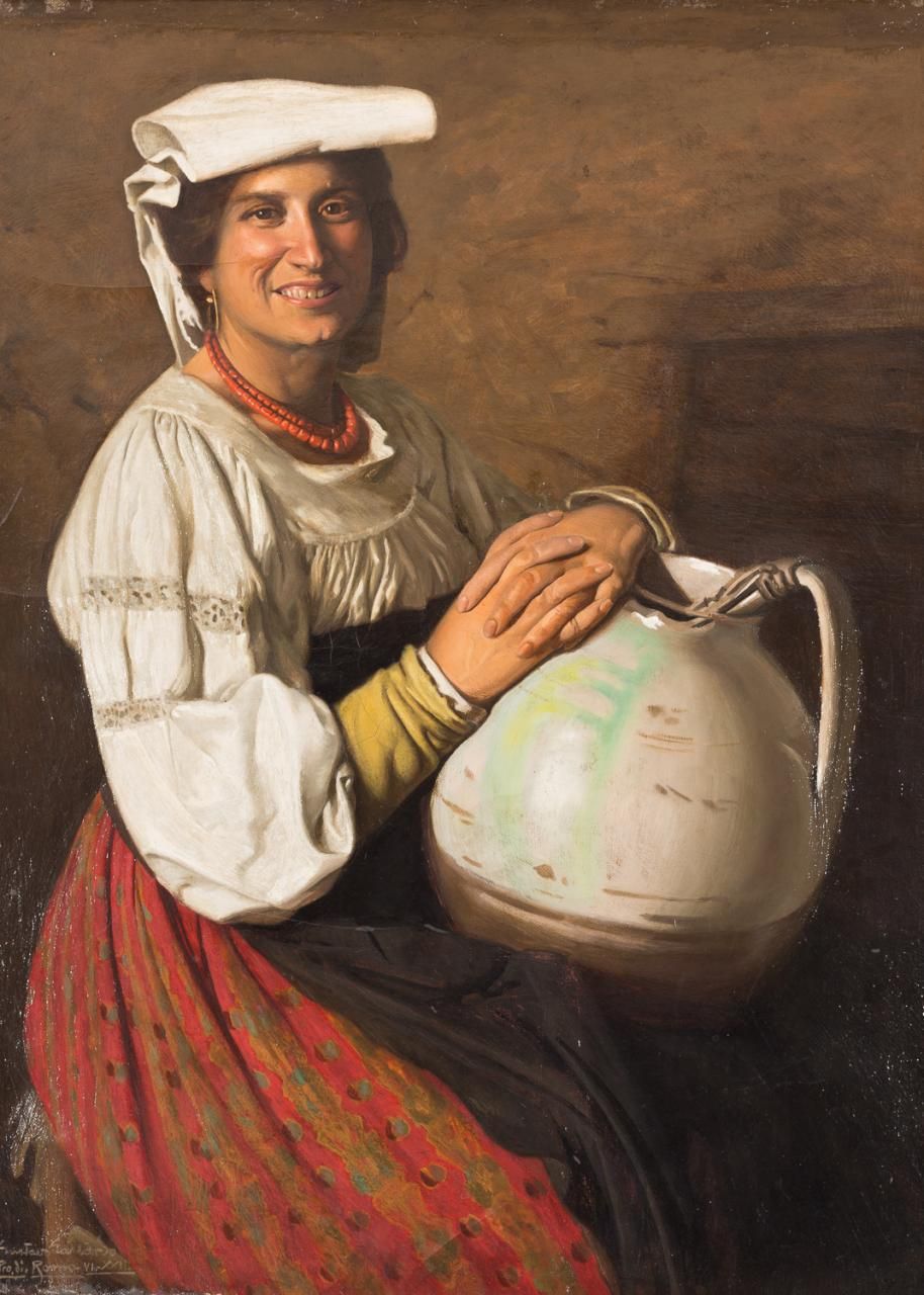 GUSTAVO GALLARDO RUIZ (Sevilla, 1891 - 1971) 拿着水壶的那不勒斯女人
布面油画
100 x 75 cm
左下角有签名&hellip;