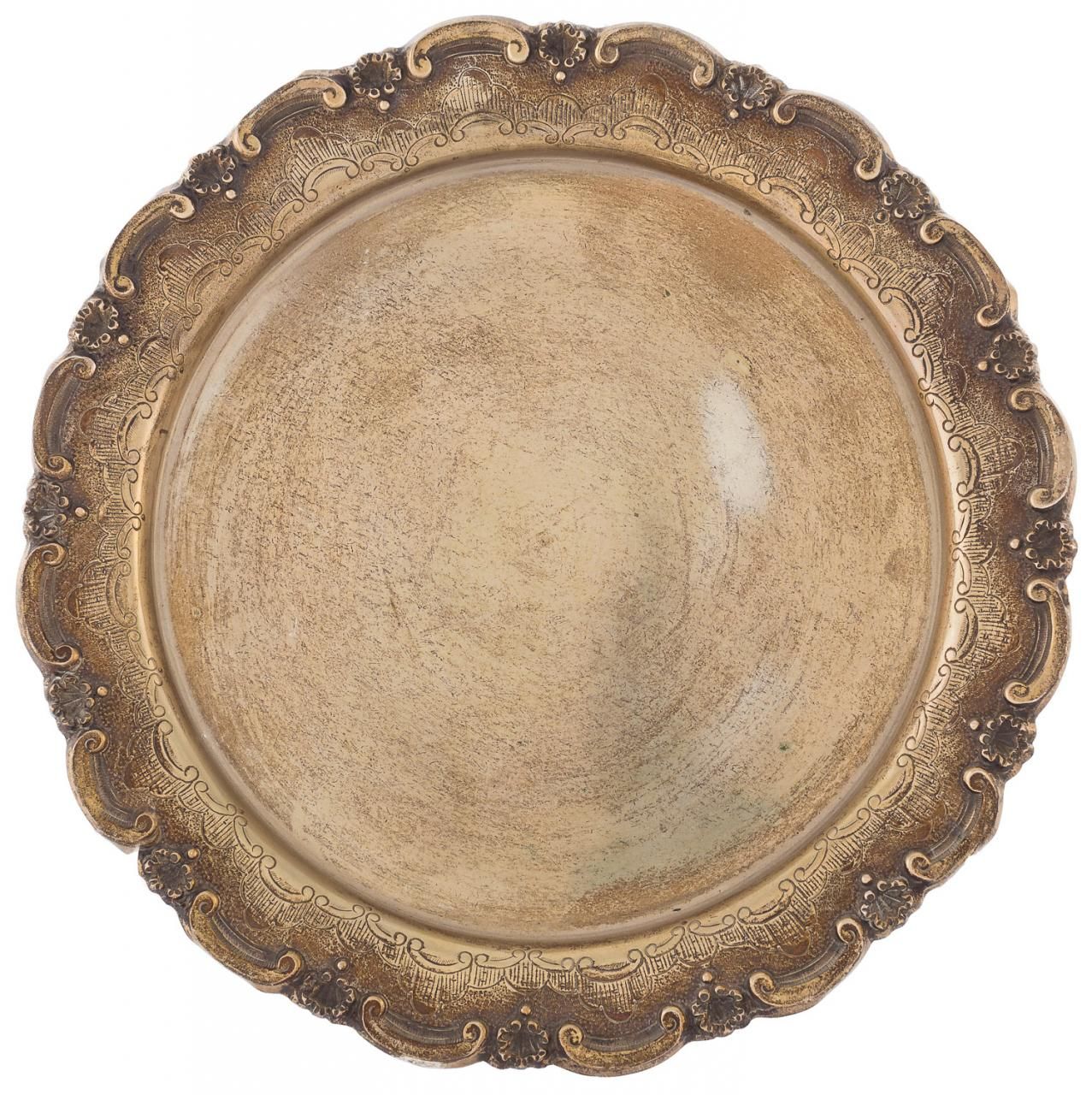 Null 圆形银质托盘，装饰有 "caes "和扇贝。

30 x 30 cm
重量：345 g