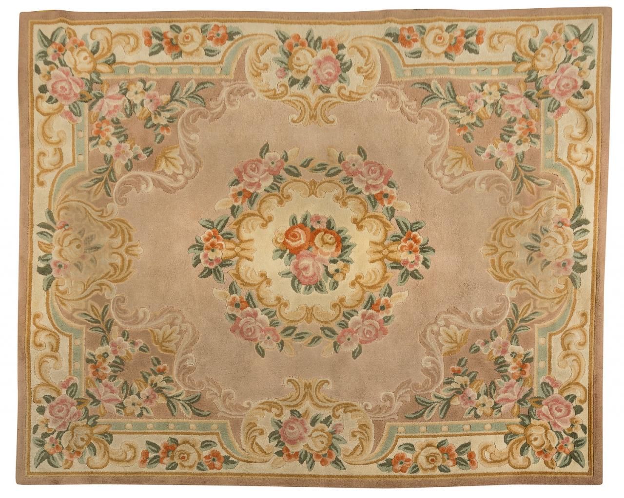 Null Wool rug with Carlos IV style decoration of floral and vegetal garlands in &hellip;