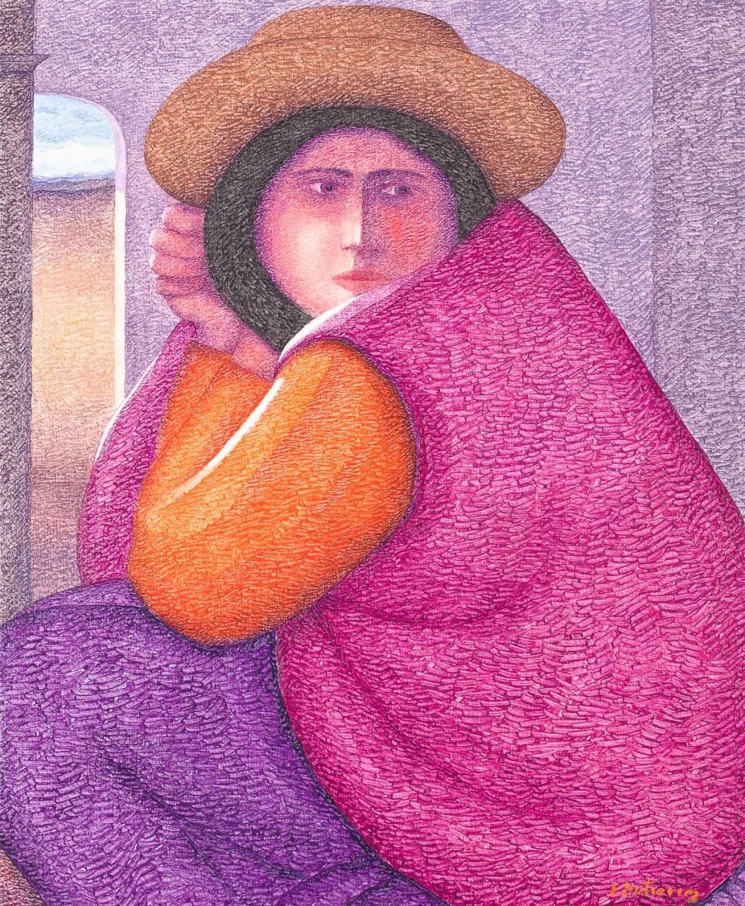 ERNESTO GUTIÉRREZ 戴帽子的女士
布面丙烯画
73 x 60 cm
右下角有签名。