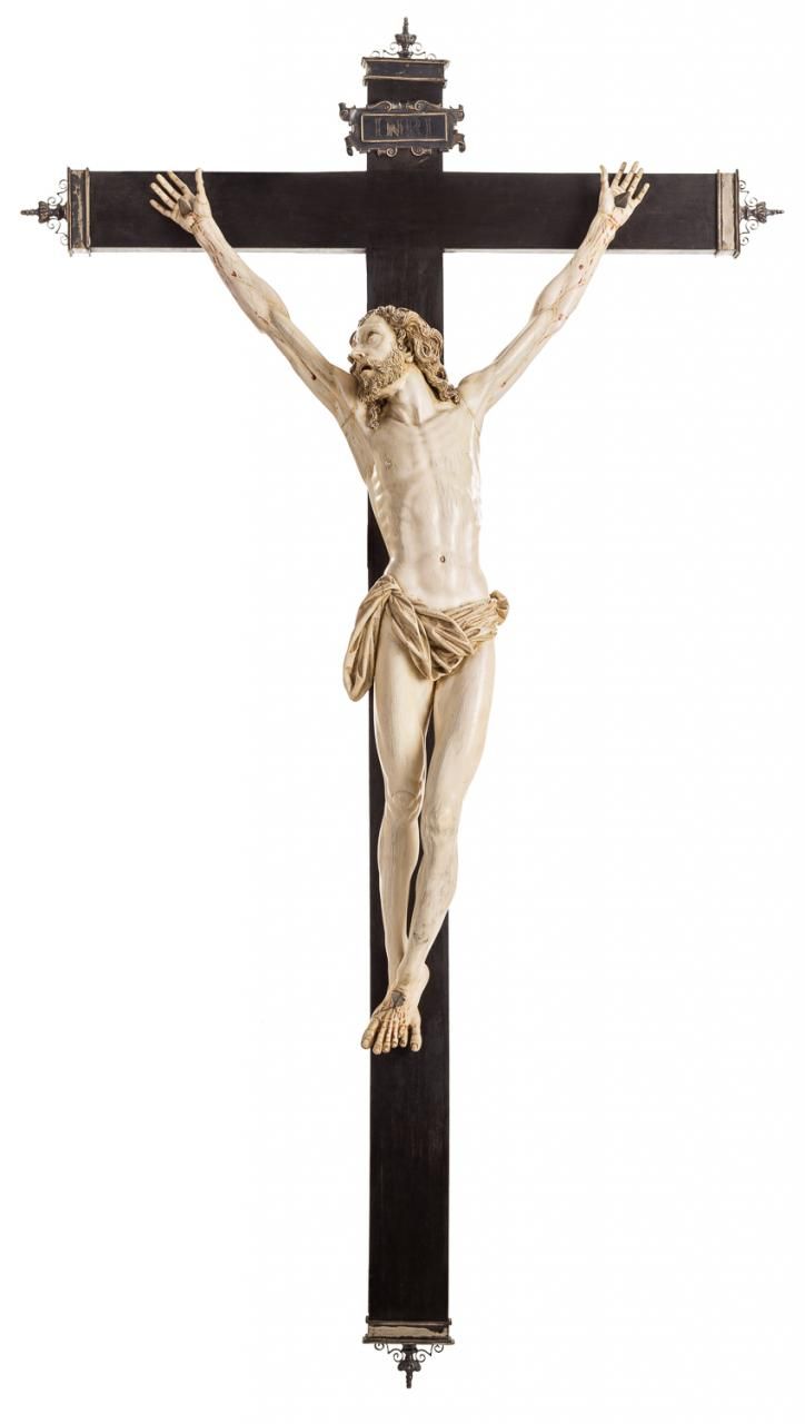 Null Christ Crucified in ivory carved on an ebonised wooden cross with silver co&hellip;