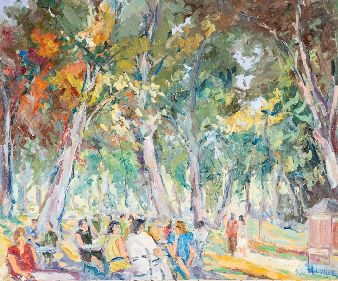 MONTSERRAT LUQUE (S. XX) 在公园里
布面油画
50 x 60 cm
右下角有签名："M．LUQUE"。