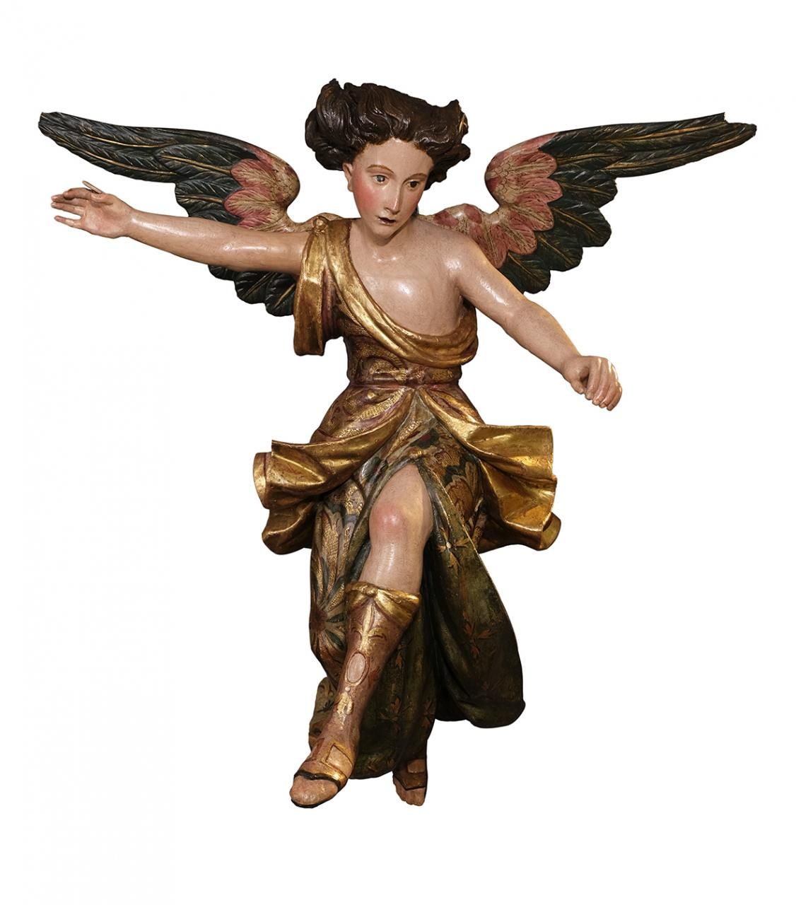 ATRIBUIDO A PEDRO DUQUE CORNEJO (1677 1757) Angel lamp holder Carved and polychr&hellip;