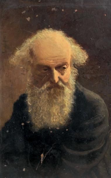 École RUSSE du XIXe siècle Portrait d'homme à la barbe blanche Huile sur cuivre.&hellip;