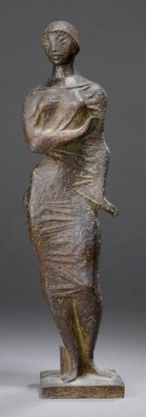 Georges OUDOT (1928-2004) Nu féminin debout Épreuve en bronze à patine brune, si&hellip;