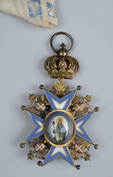 Null CROIX DE CHEVALIER de l'ordre de Saint-Sava (1883) en vermeil, émaillée (L.&hellip;